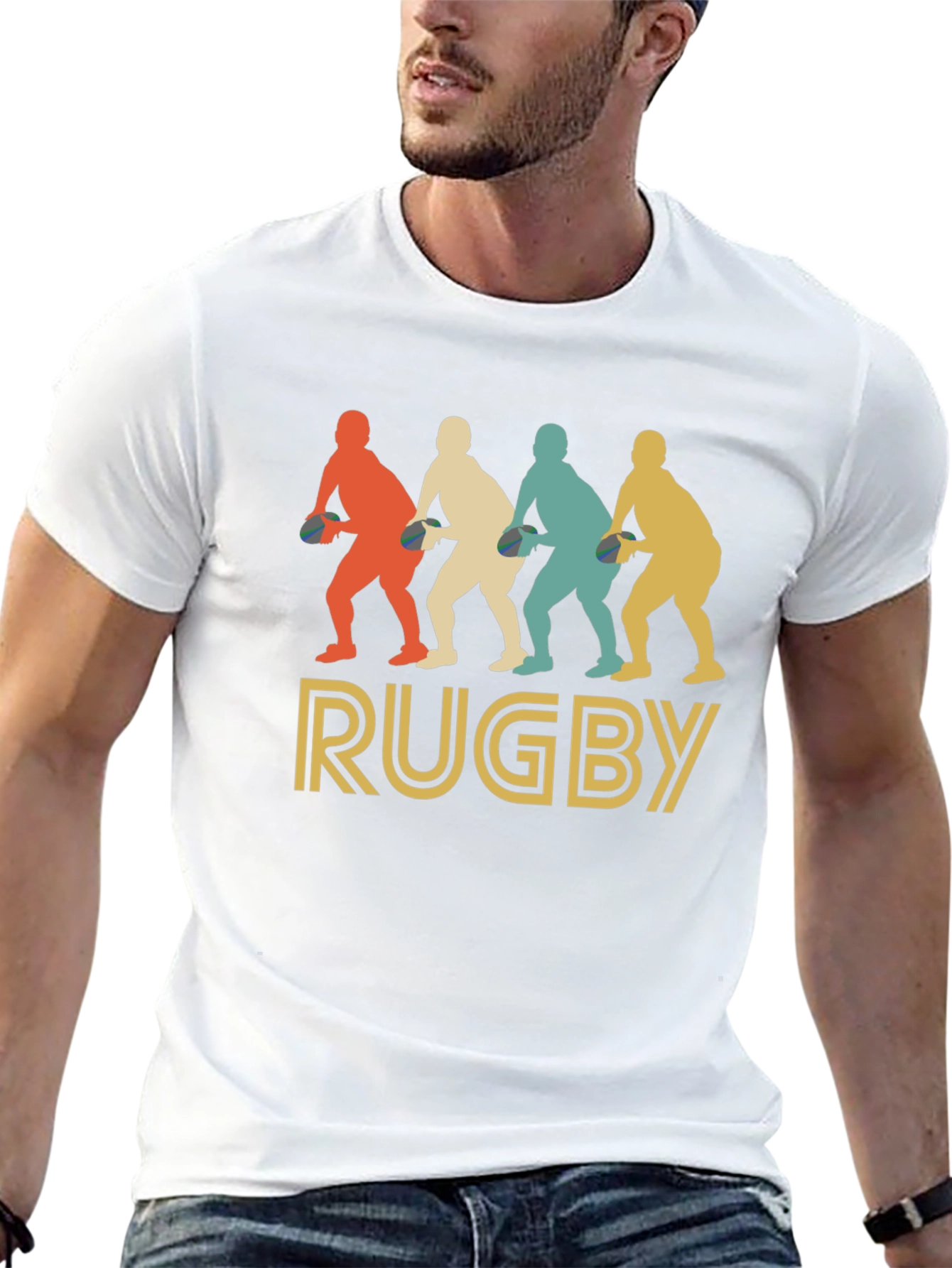 Black Vintage Rugby Player T-Shirt - Retro Style view 13