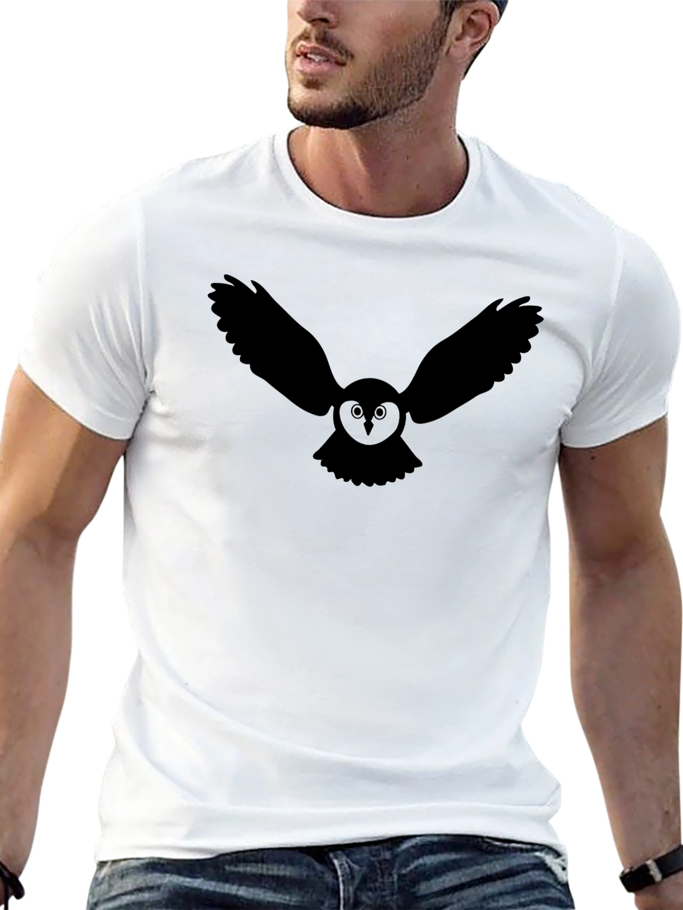 Black Owl Graphic Black T-Shirt - Cool Bird Tee view 13