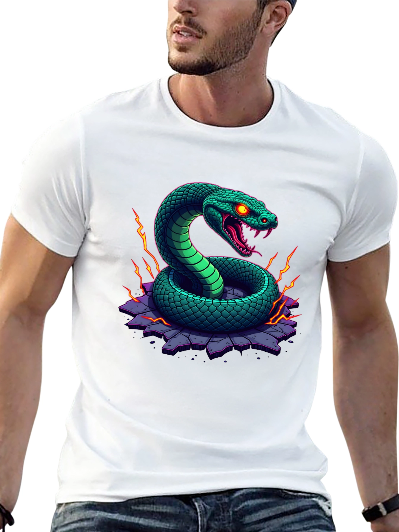 Black Men's Black Snake Graphic Tee view 13