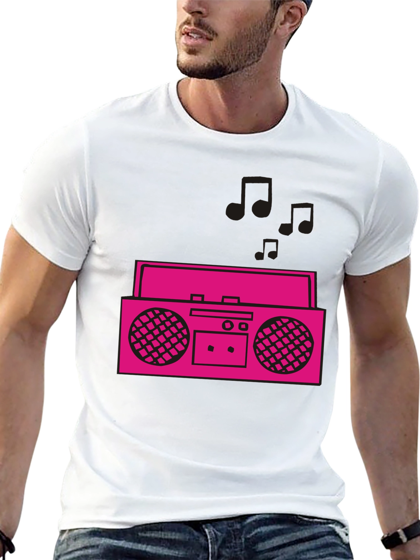 Black Retro Boombox Graphic Tee - Black Cotton T-Shirt view 13