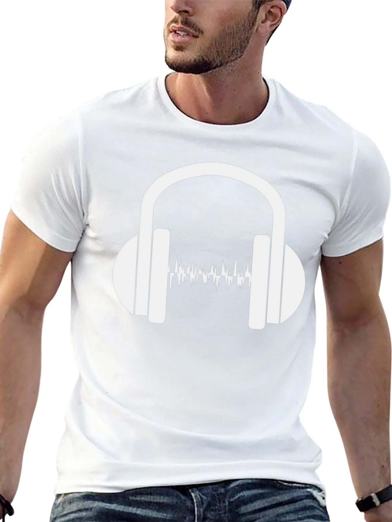 Black Sound Wave Headphones Graphic Tee view 13