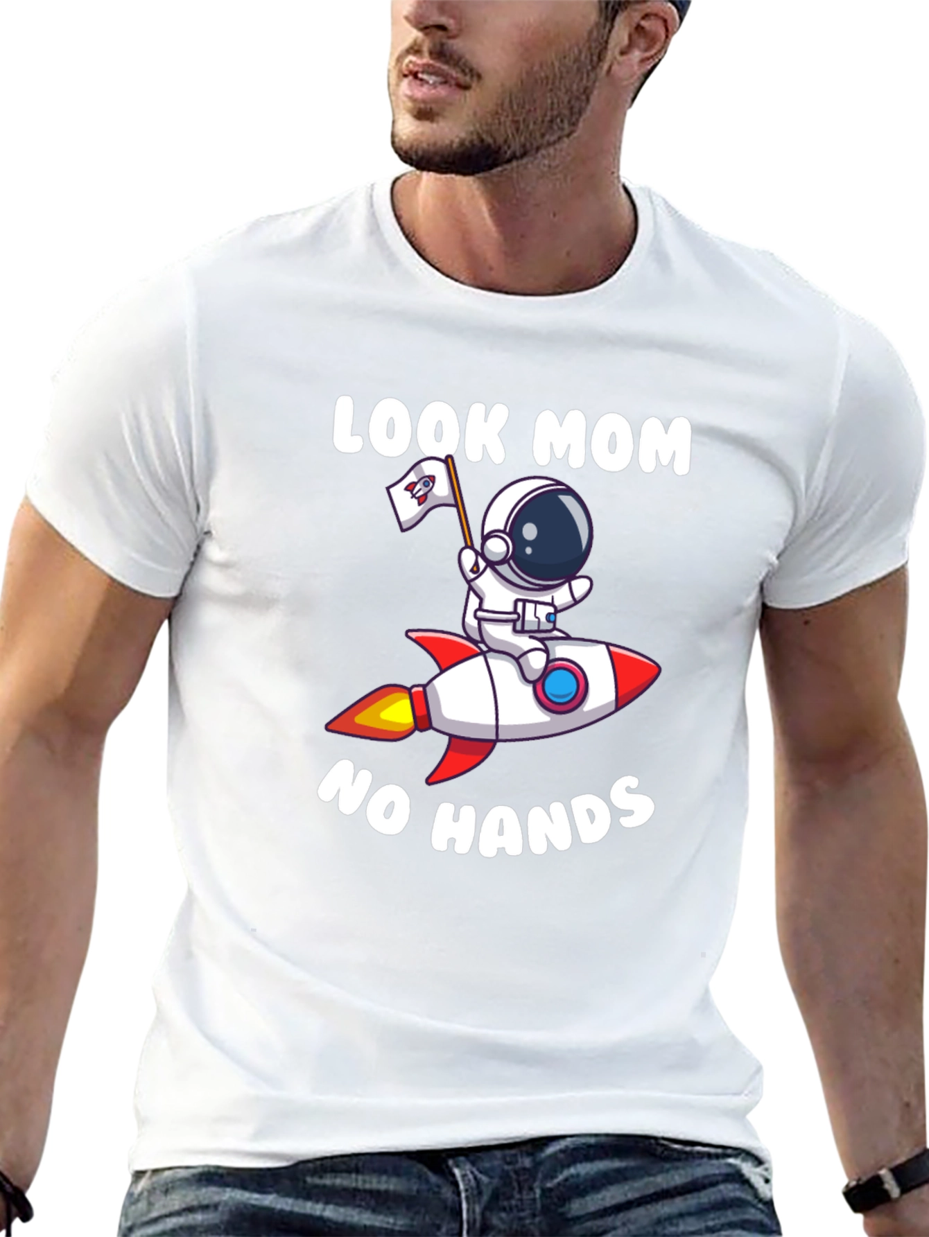 Black Look Mom No Hands Astronaut Rocket T-Shirt view 13