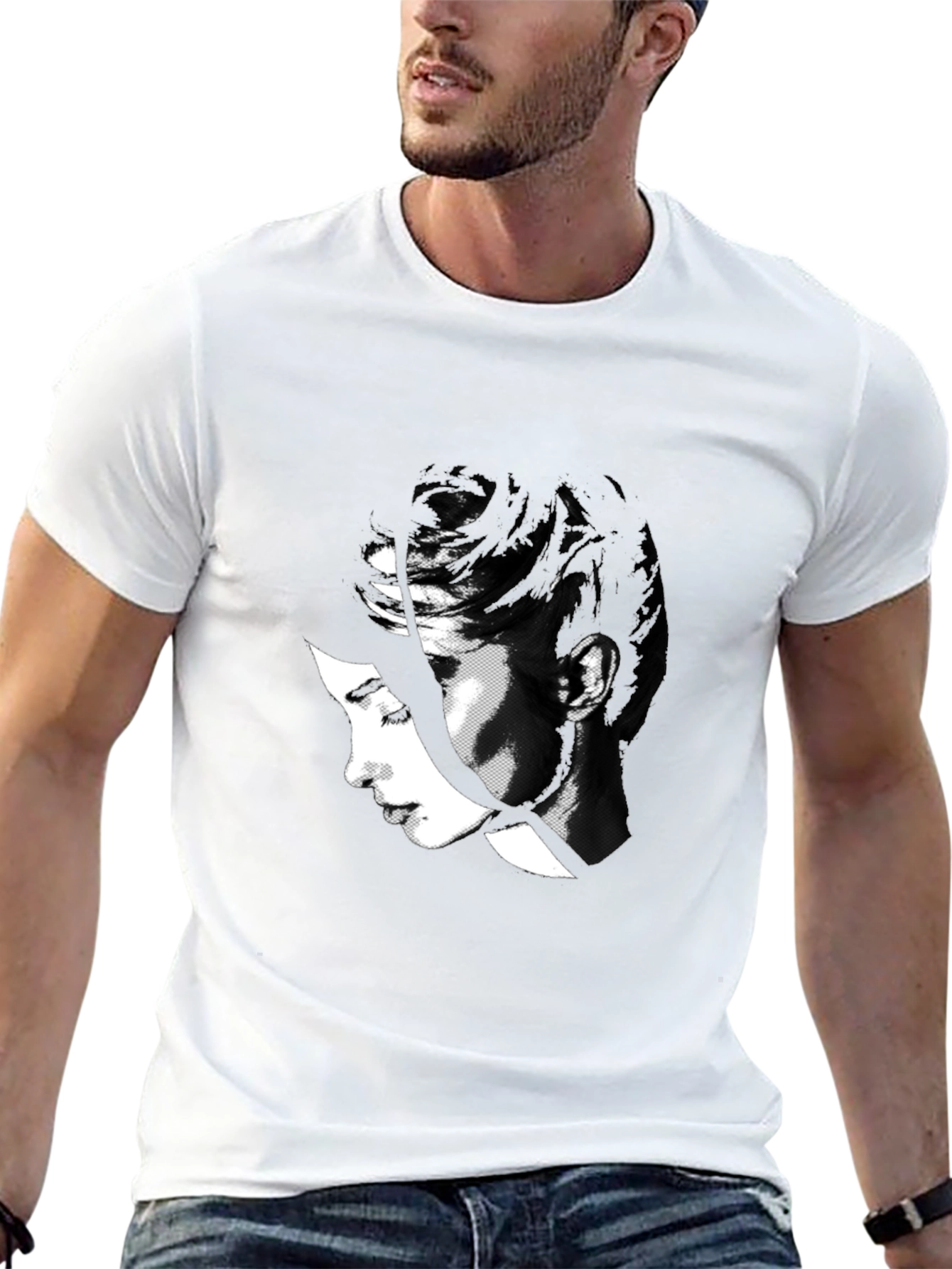 Black Abstract Black T-Shirt with Woman's Face Design view 13