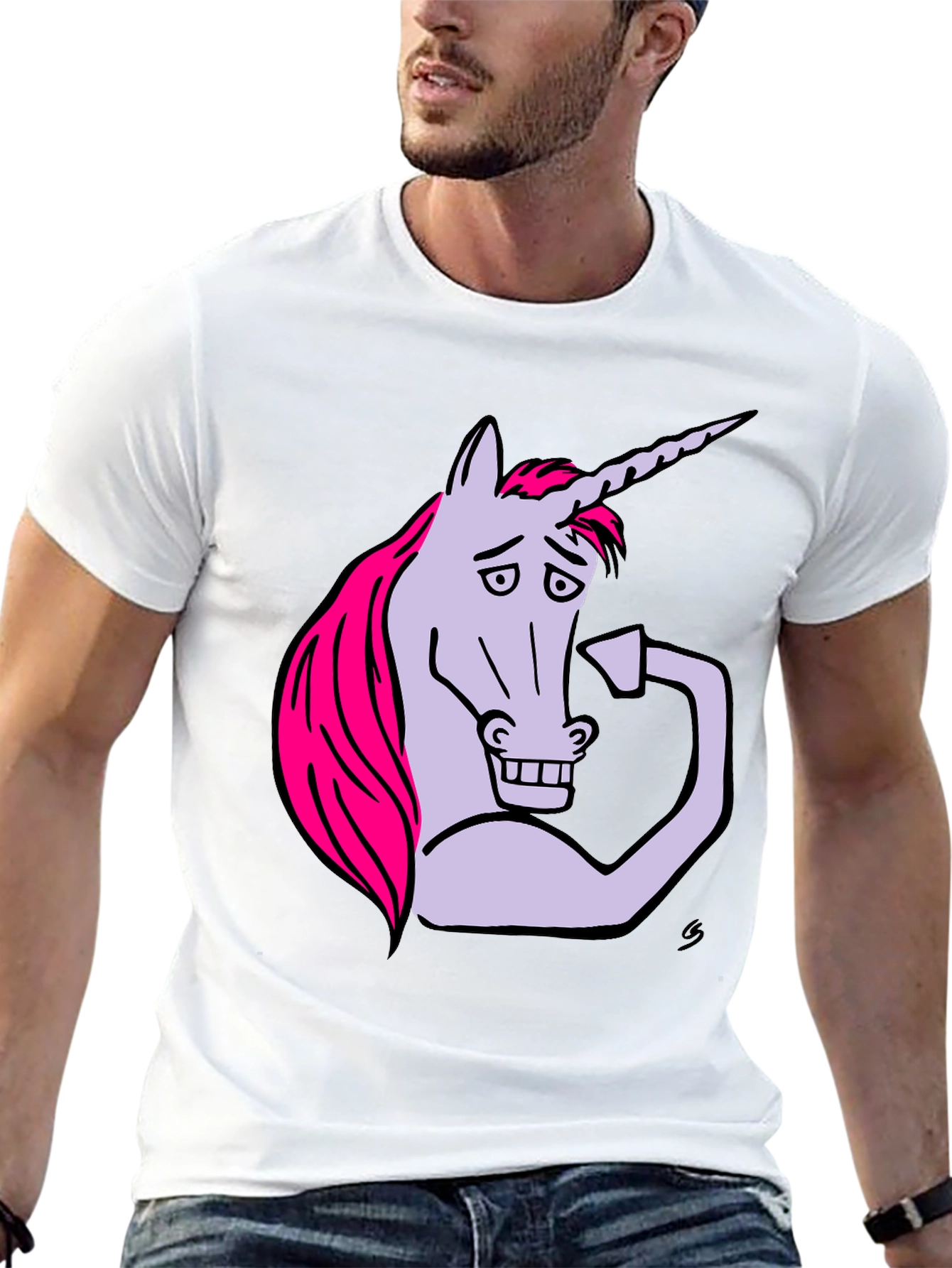 Black Funny Unicorn Flexing Bicep T-Shirt view 13