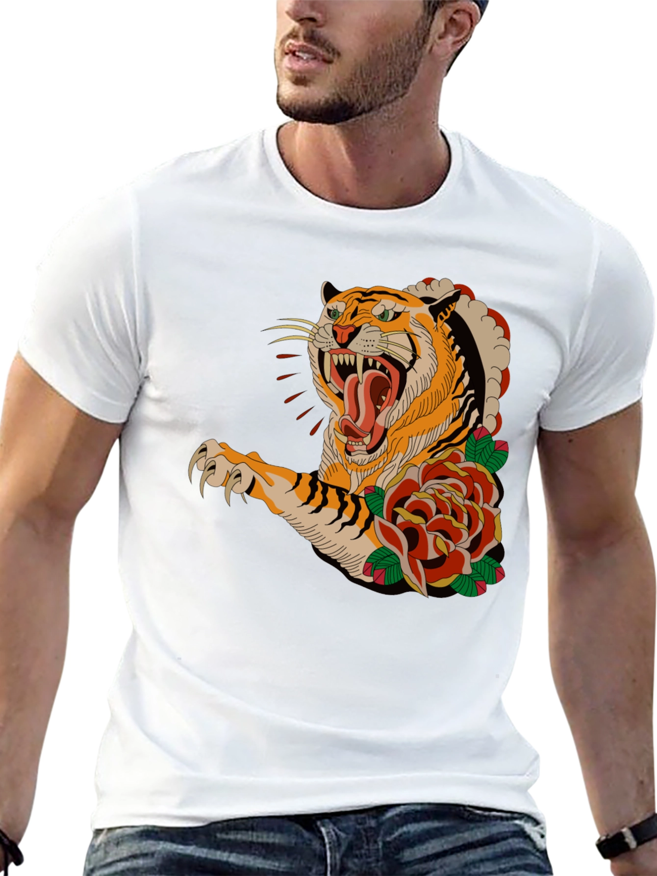 Tiger & Roses Graphic T-Shirt - Bold Black Tee - 13