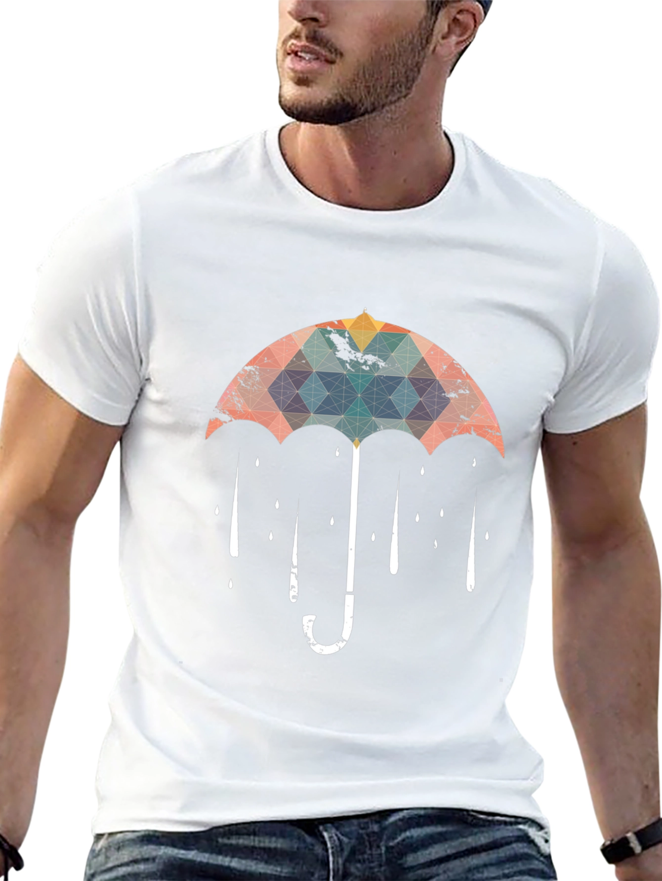 Black Geometric Umbrella Graphic T-Shirt - Black view 13