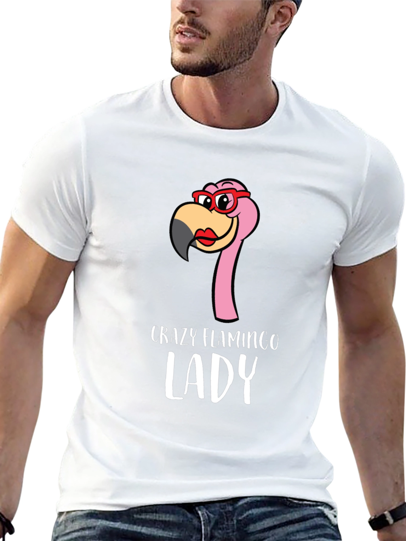 Black Crazy Flamingo Lady Graphic Tee - Novelty Shirt view 13