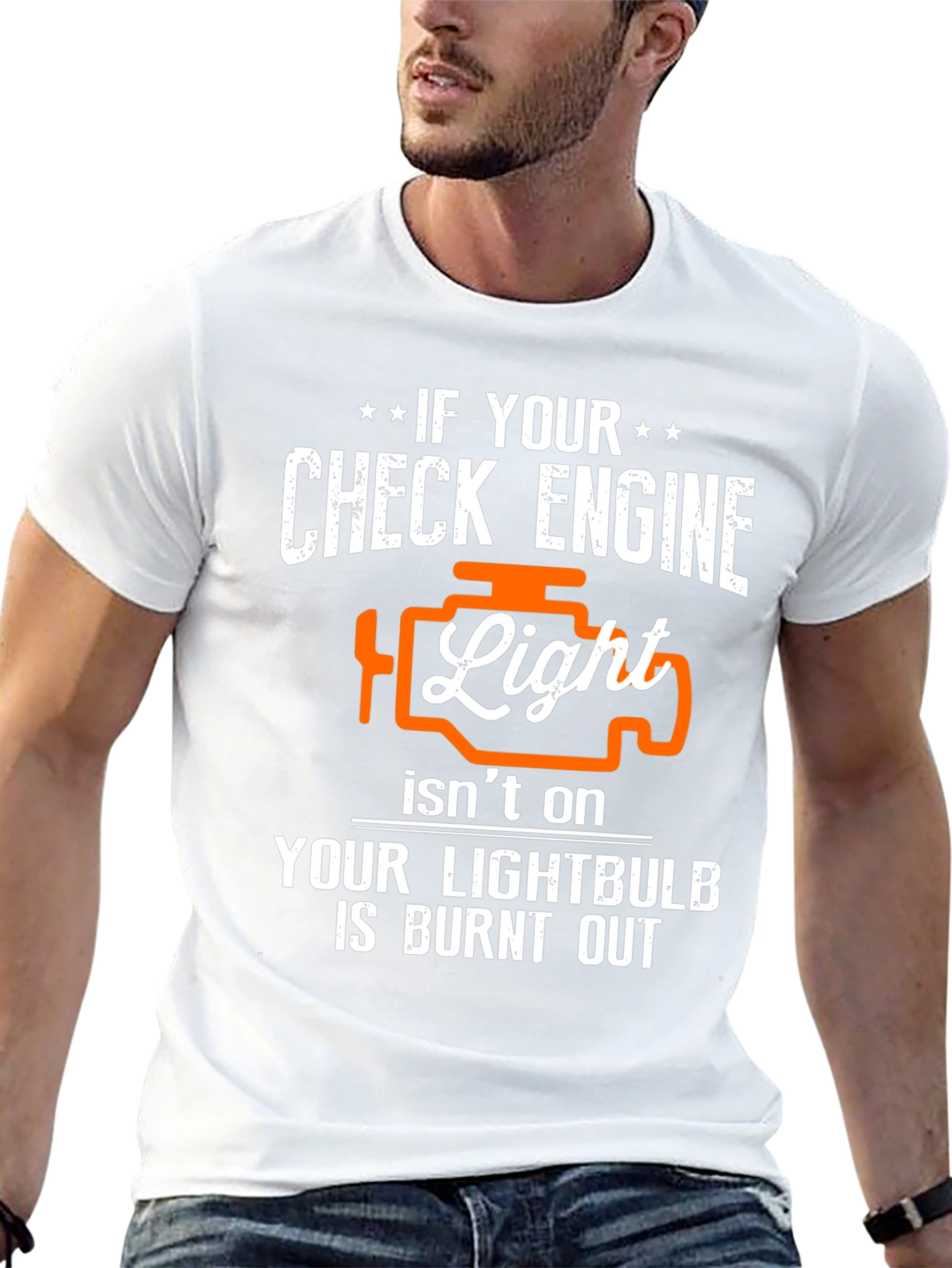 Black Check Engine Light Funny Car T-Shirt view 13