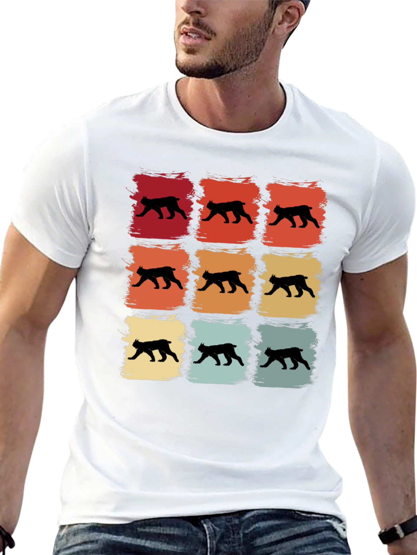 Black Retro Bobcat Silhouette Graphic T-Shirt view 13