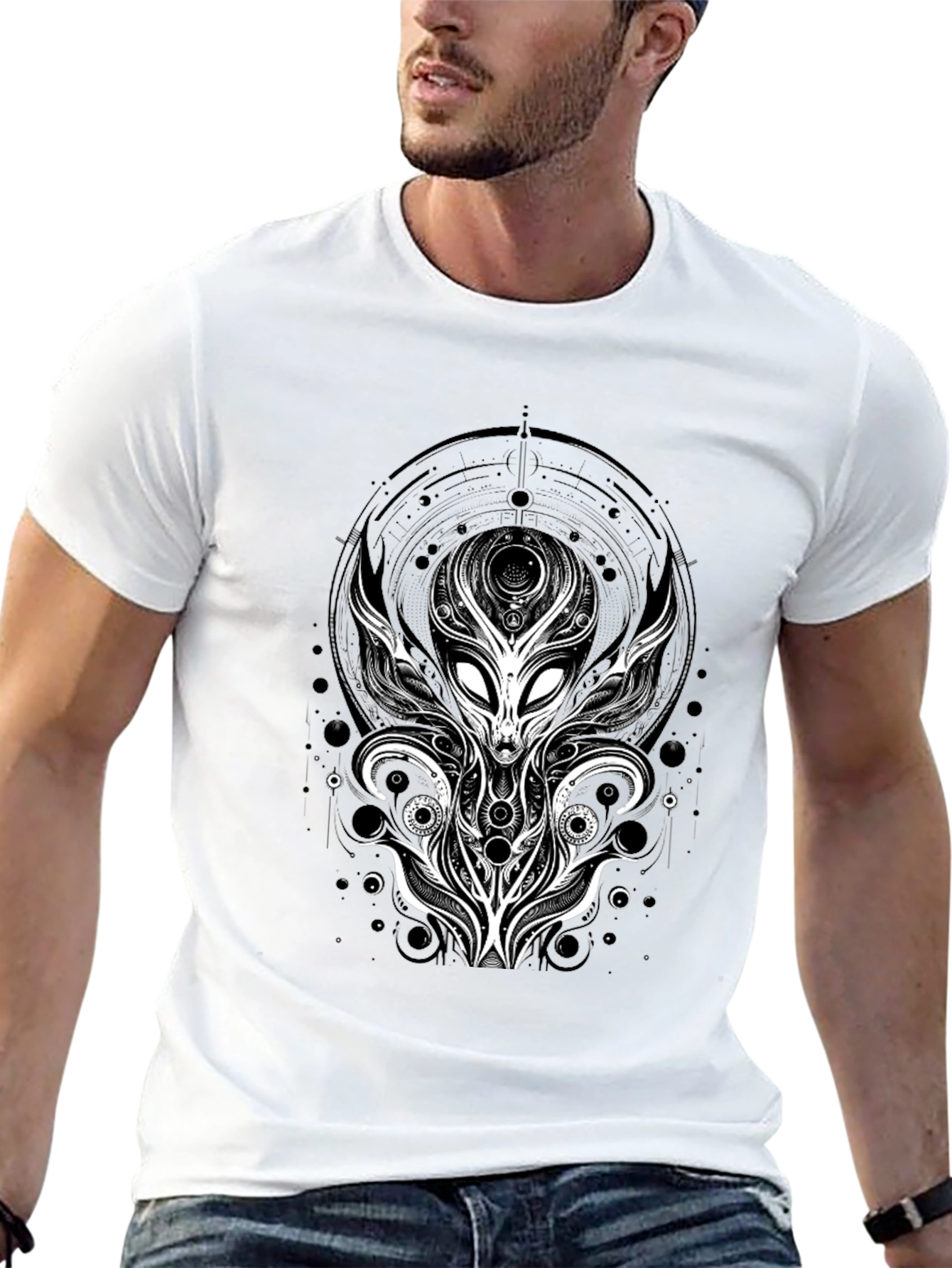 Black Alien Graphic Tee - Unique Design Black T-Shirt view 13