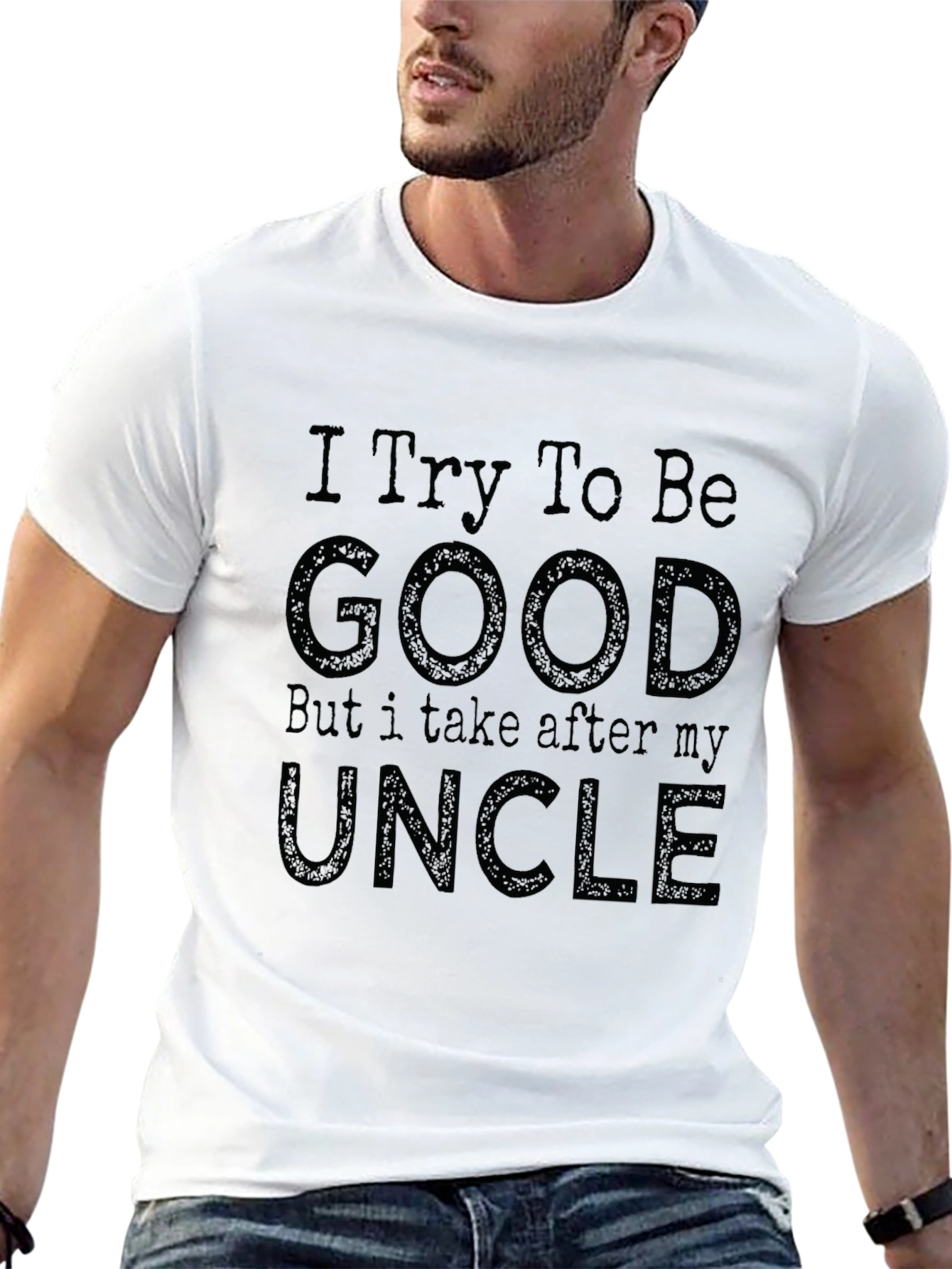 Black Funny Uncle T-Shirt - I Try To Be Good view 13