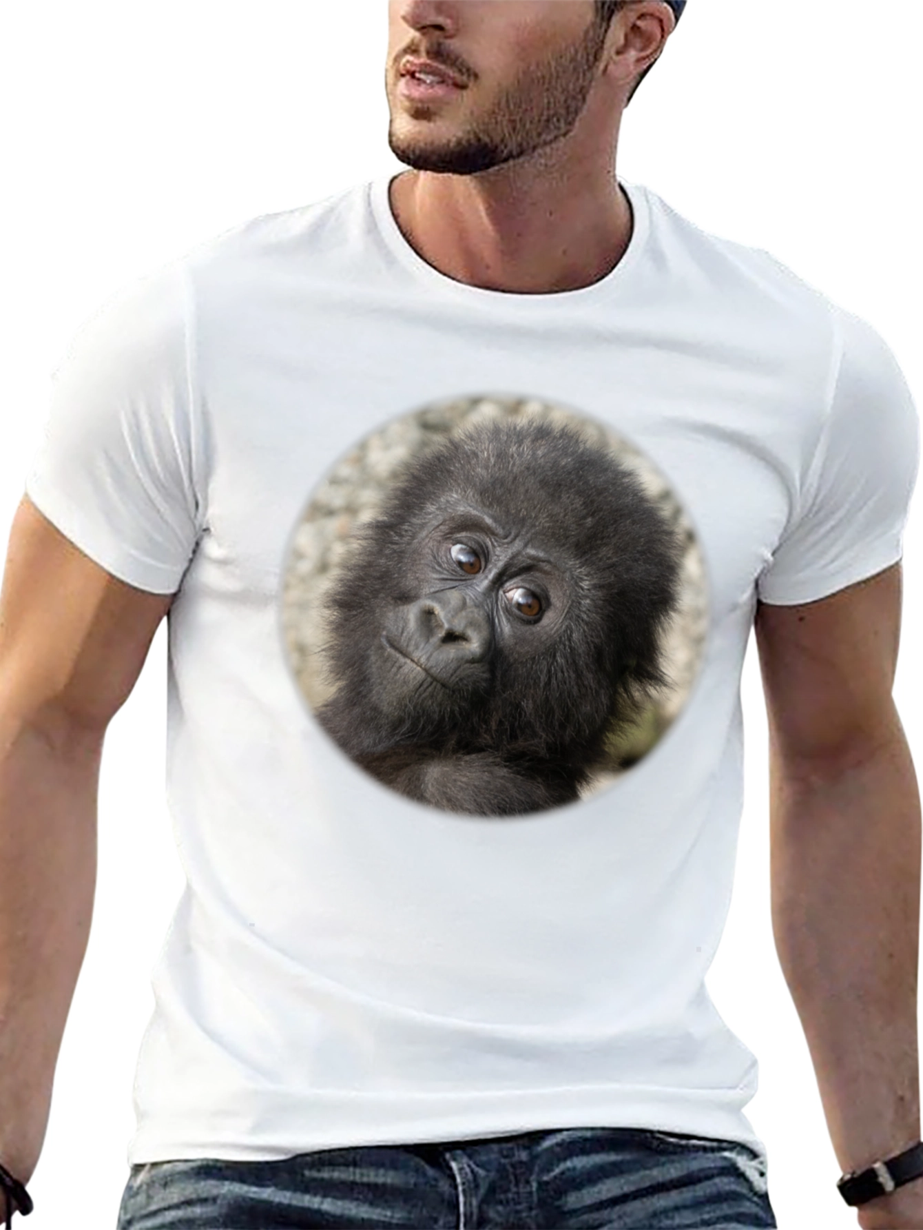 Black Cool Gorilla Portrait Black T-Shirt view 13