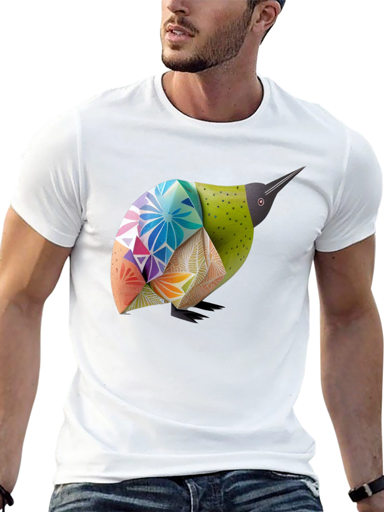 Black Geometric Bird Graphic Black T-Shirt view 13