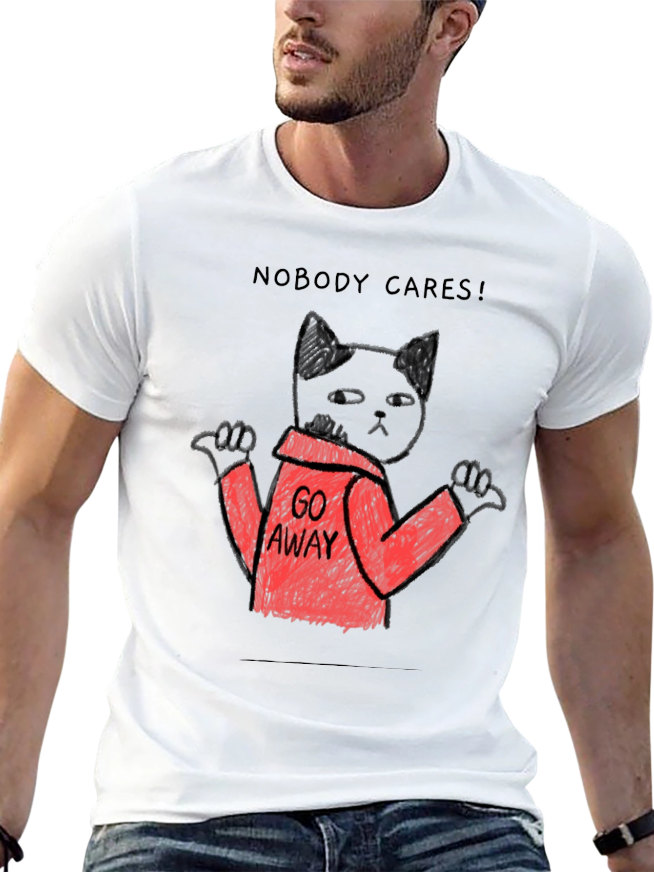 Black Nobody Cares Black Cat T-Shirt view 13