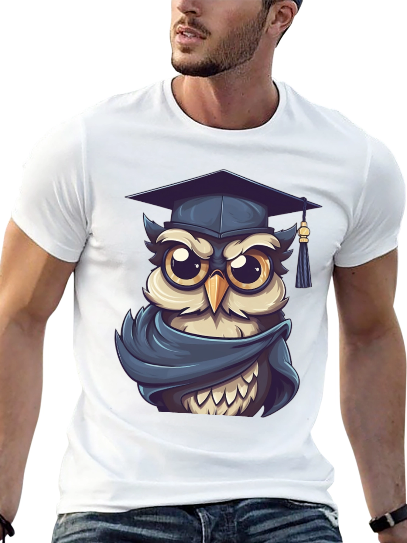 Black Graduation Owl Graphic Tee - Black Cotton Blend view 13