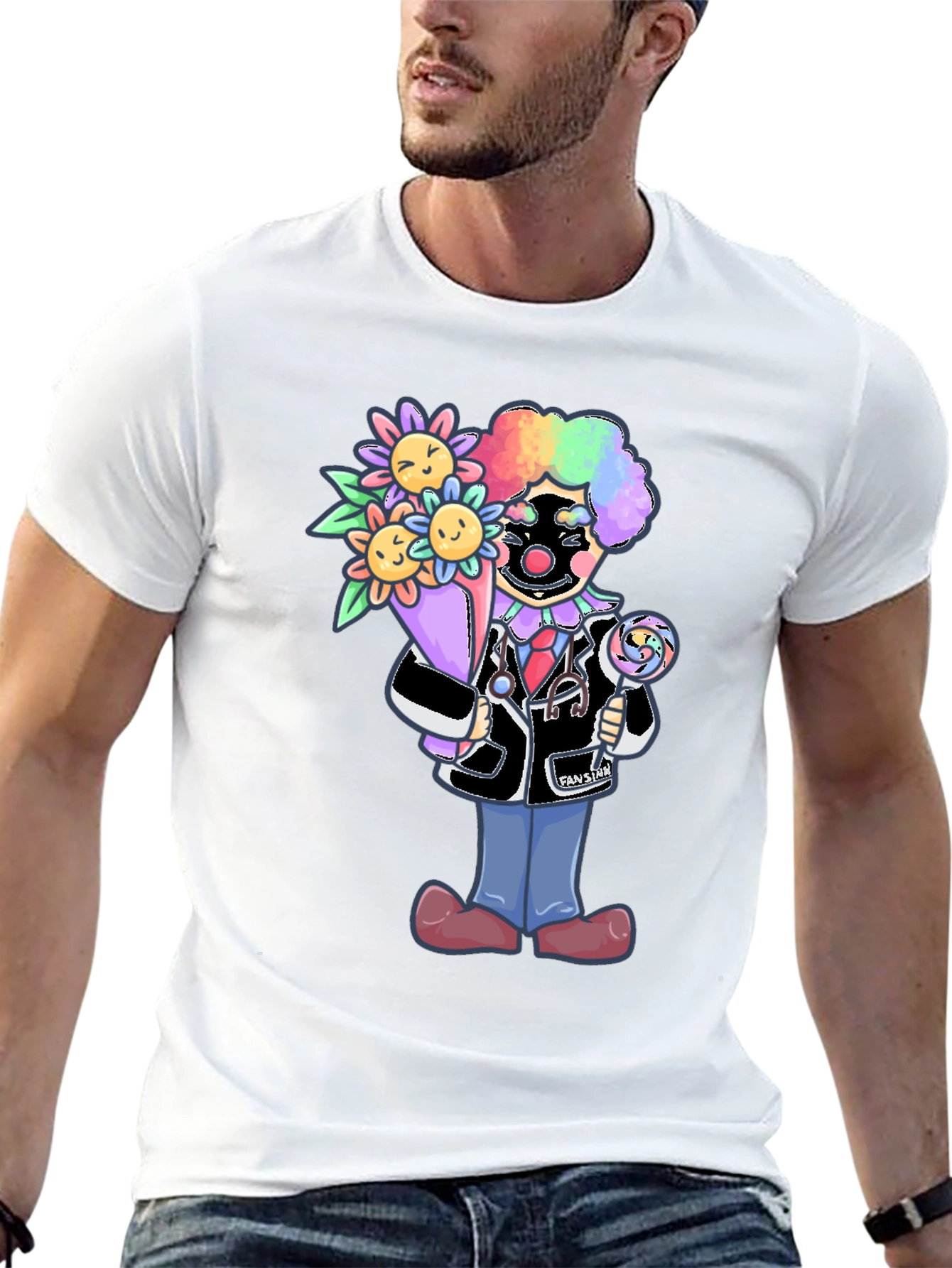Black Clown Doctor T-Shirt with Flowers & Lollipop view 13