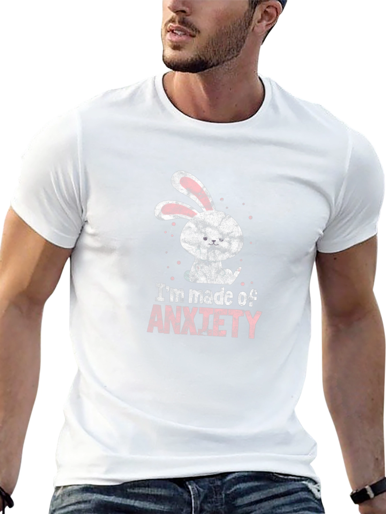Black Anxiety Bunny Graphic T-Shirt - Soft Cotton Tee view 13