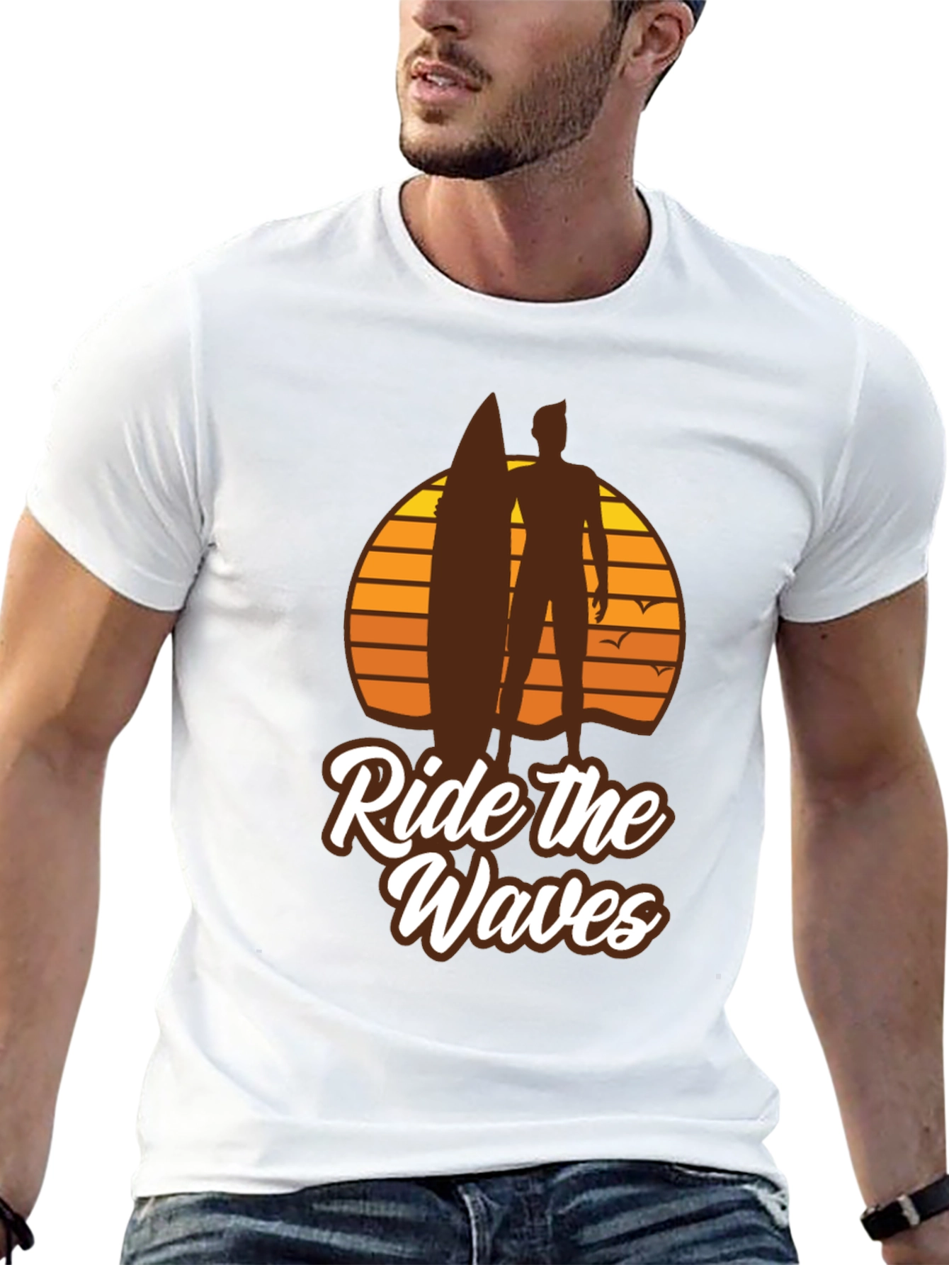 Black Ride the Waves Graphic T-Shirt - Surfer Style view 13