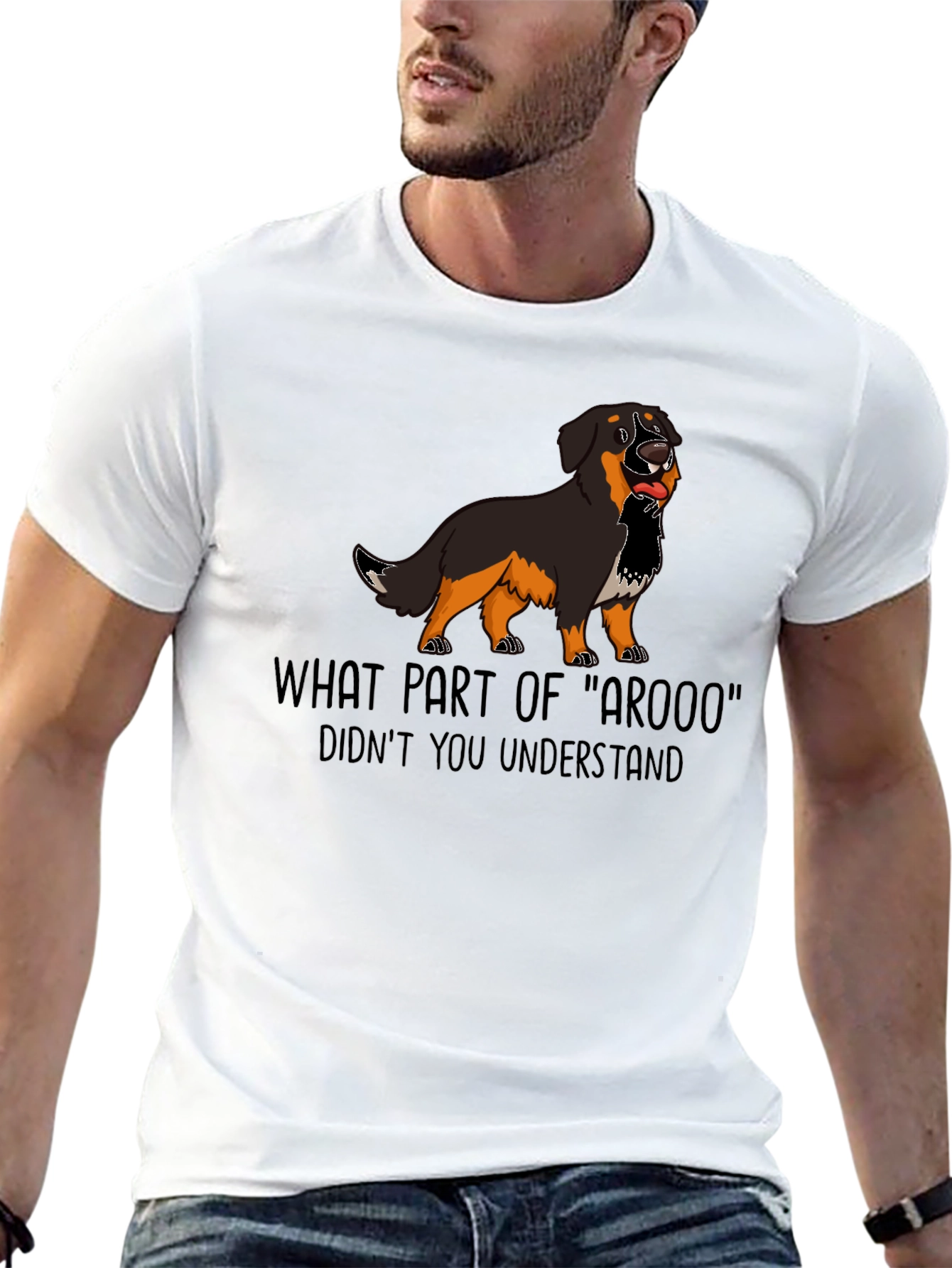 Black Funny Dog Graphic Tee - "AROOO" T-Shirt view 13