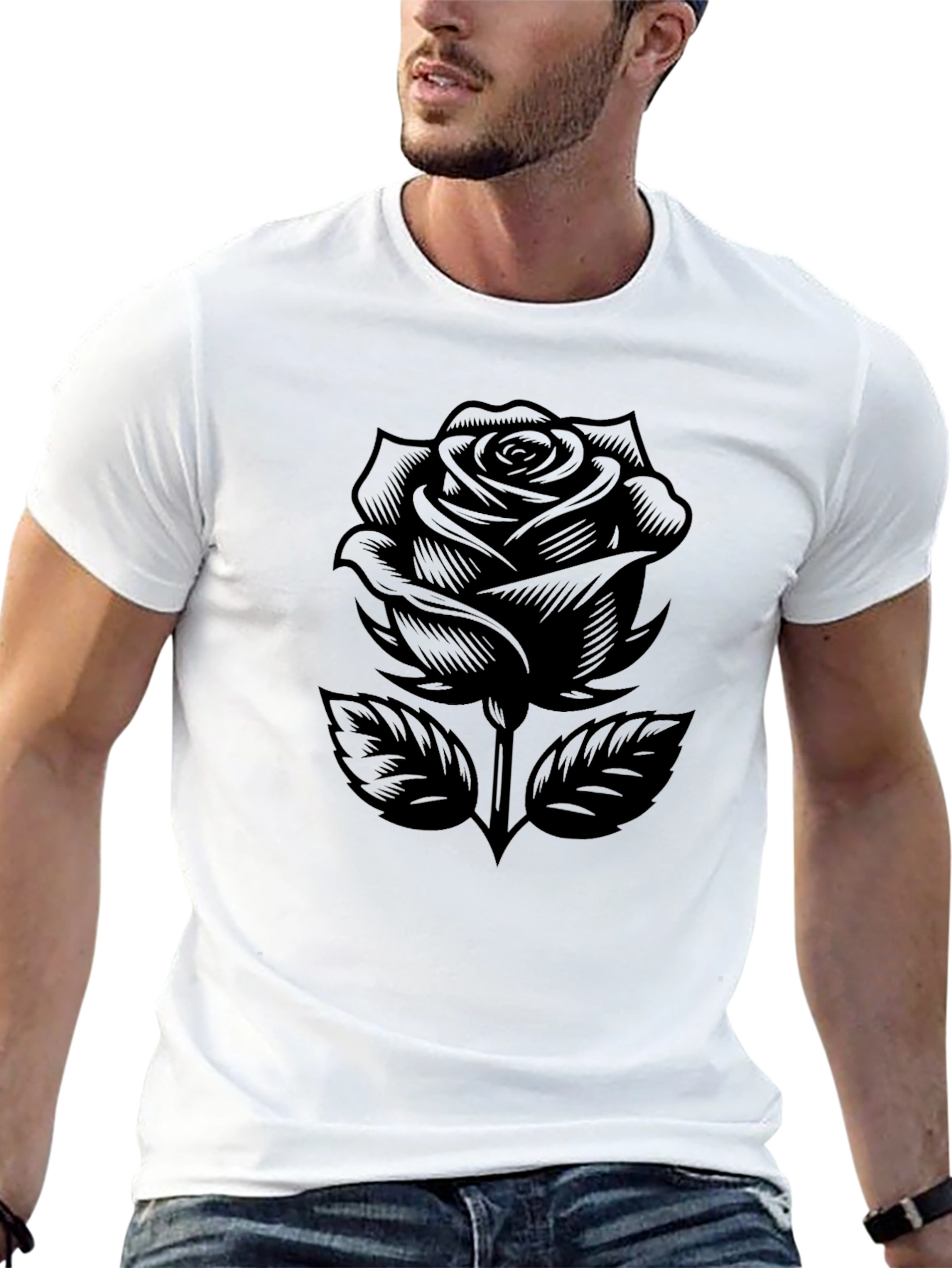 Black Black Rose Graphic Tee - Modern Floral Design view 13