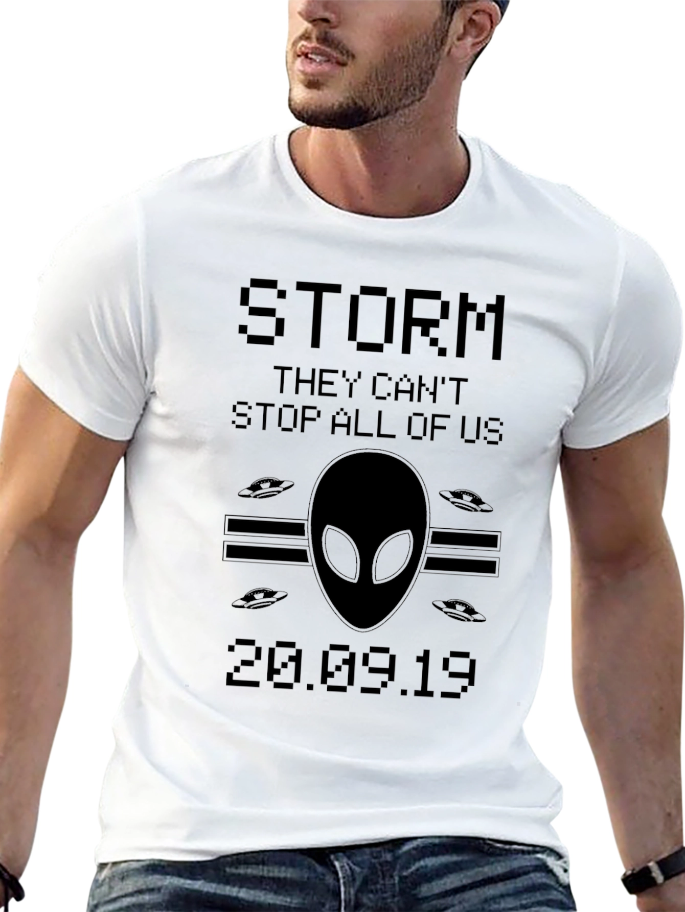 Black Storm Area 51 T-Shirt Alien UFO Graphic Tee view 13