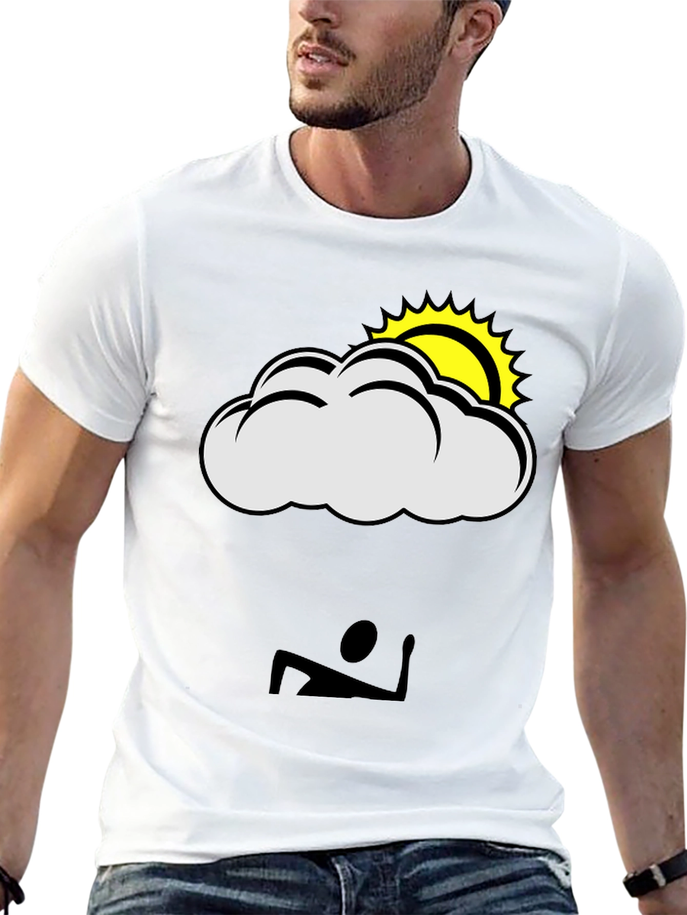 Black Cloud & Sun Graphic T-Shirt - Black Casual Tee view 13