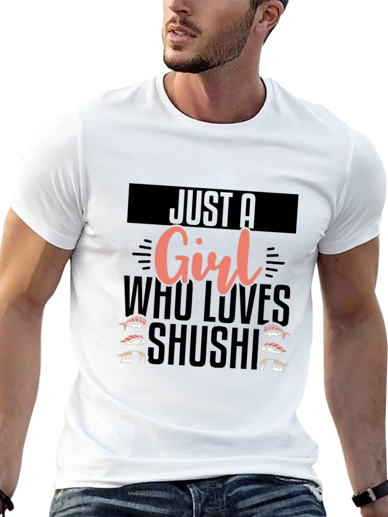 Black Sushi Lover Graphic Tee - Just A Girl Who Loves Sushi T-Shirt view 13