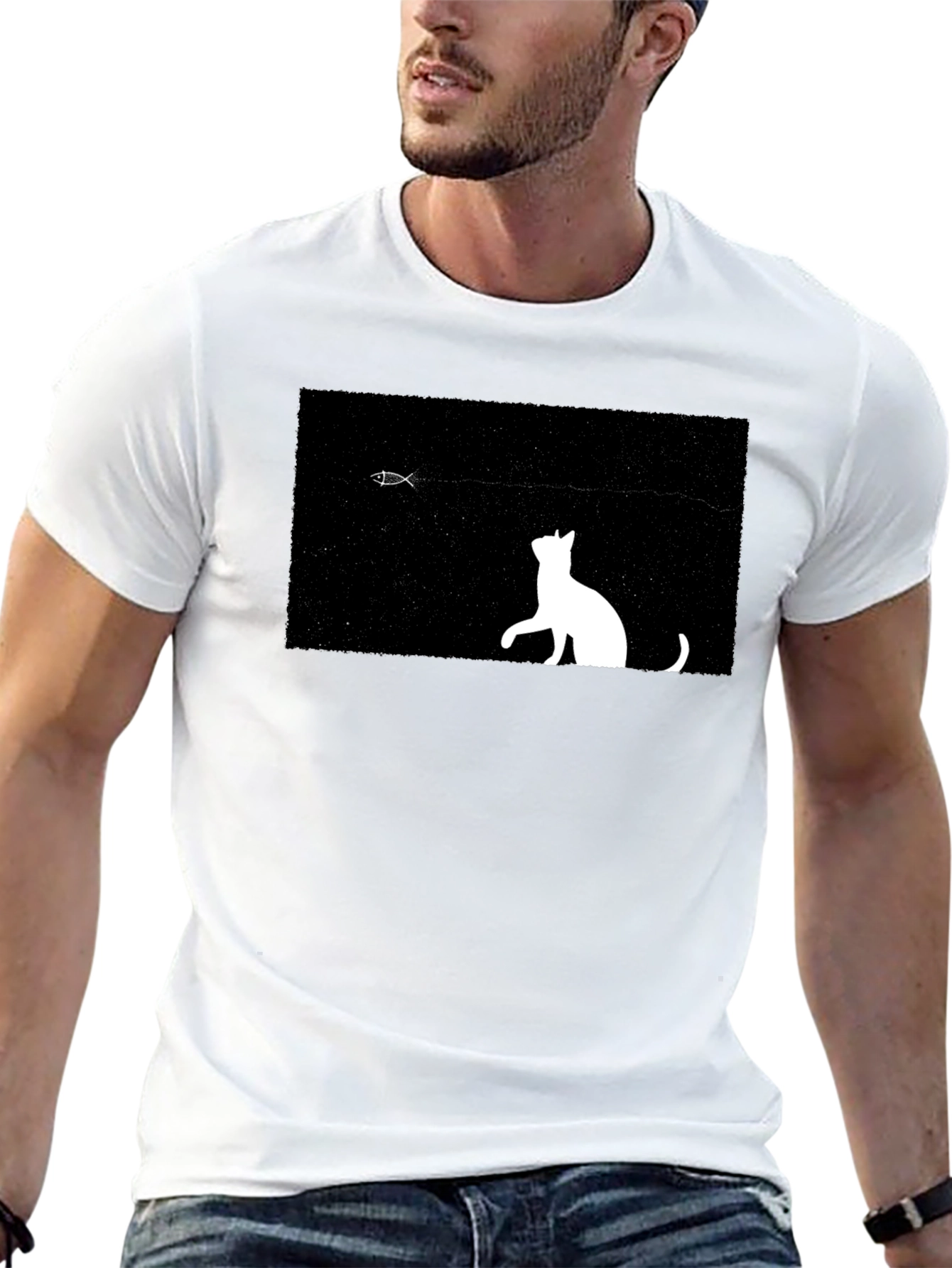Black Cat & Fish Graphic Black Tee view 13