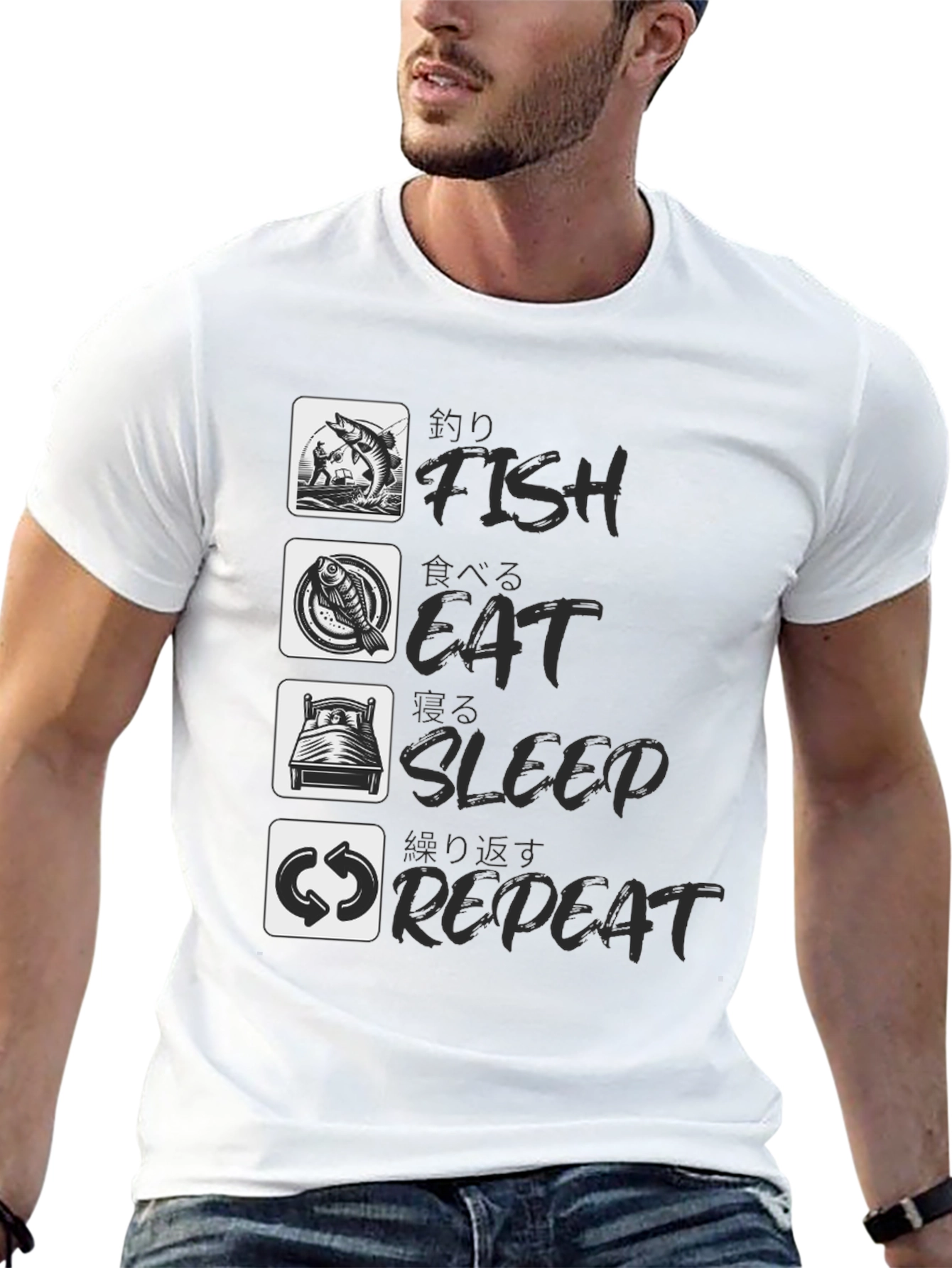 Black Fish Eat Sleep Repeat Black Graphic Tee view 13