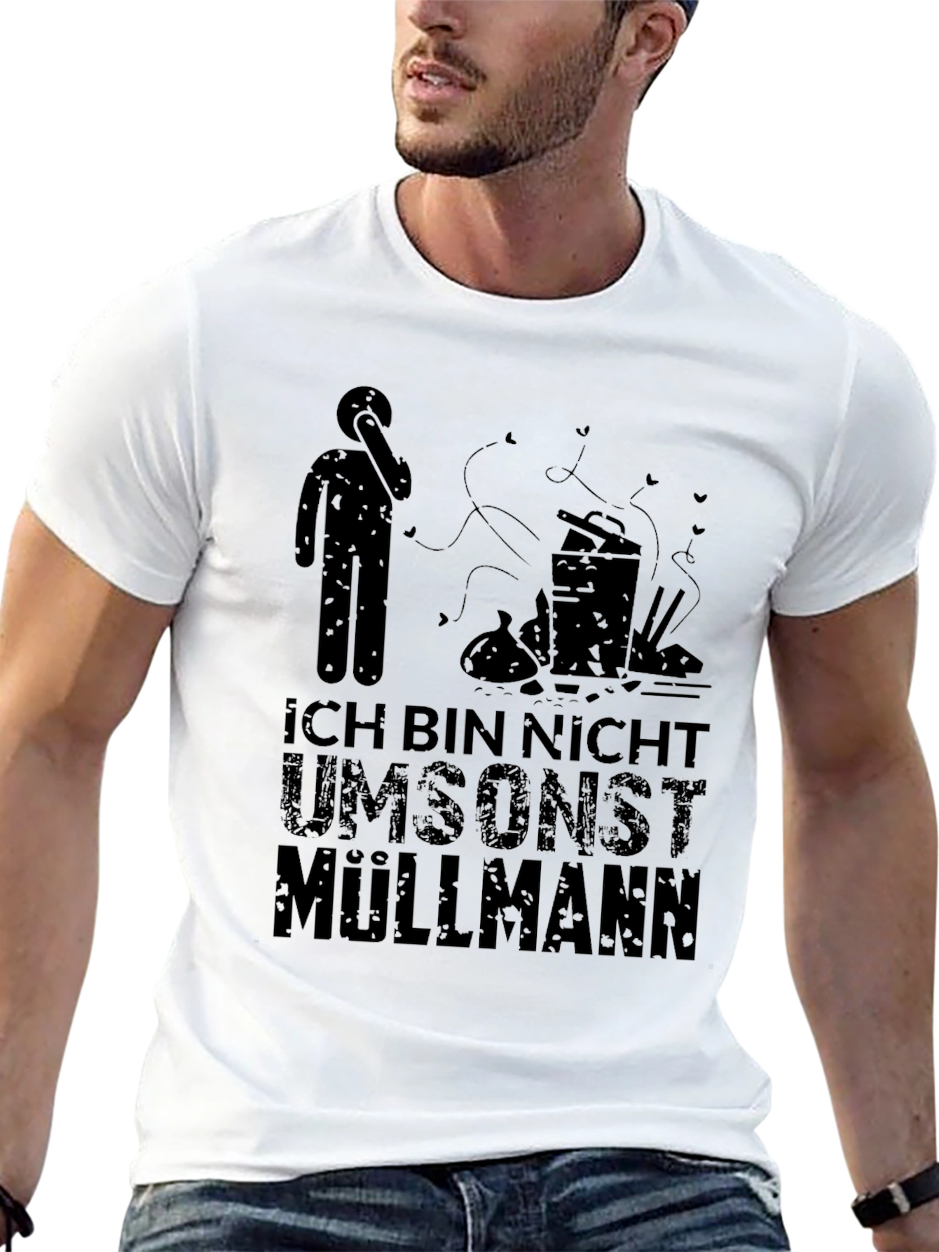 Black Funny German "Ich Bin Nicht Umsonst Müllmann" T-Shirt view 13