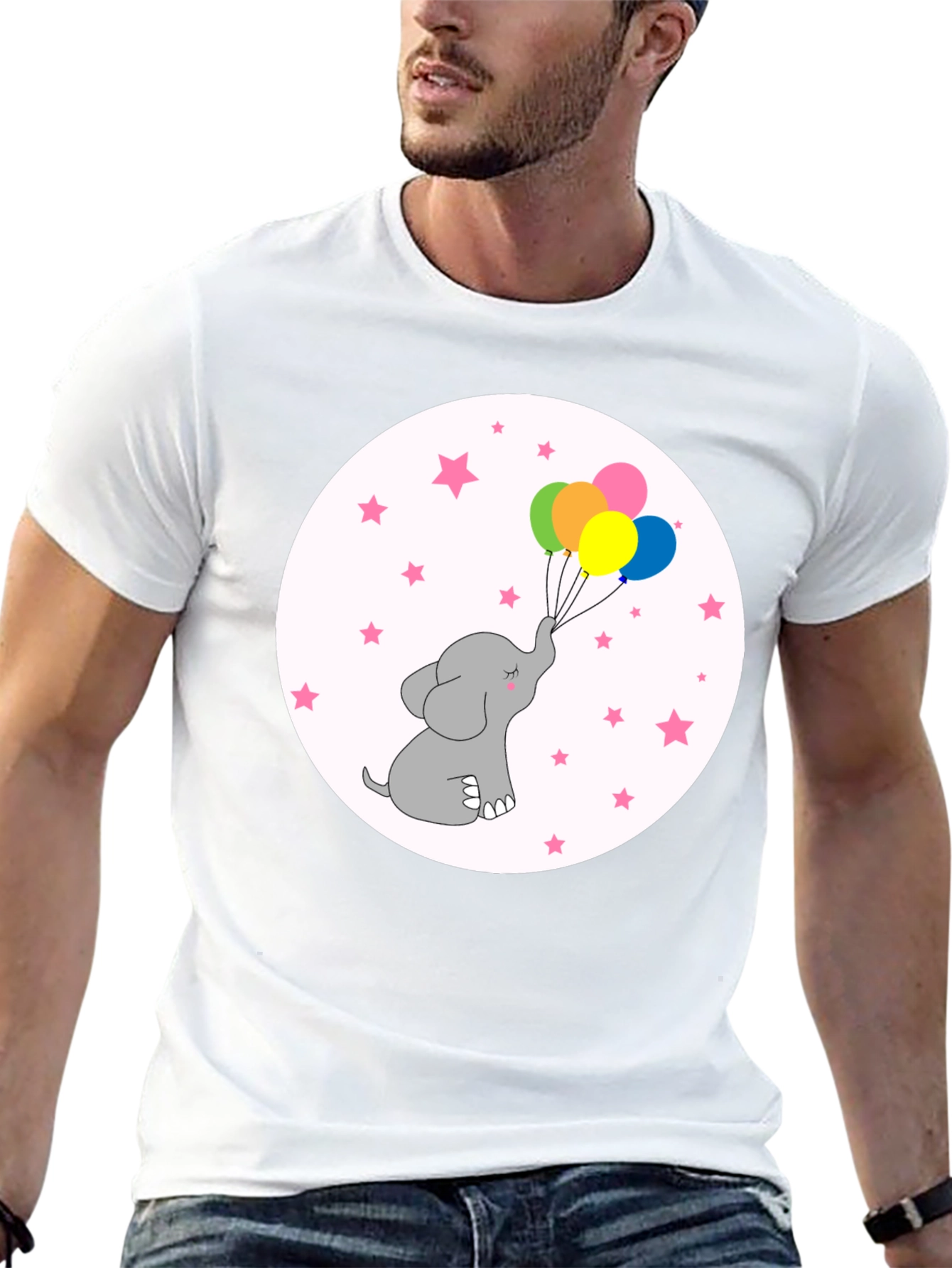 Black Elephant Balloons Black T-Shirt Cute Cartoon Style view 13