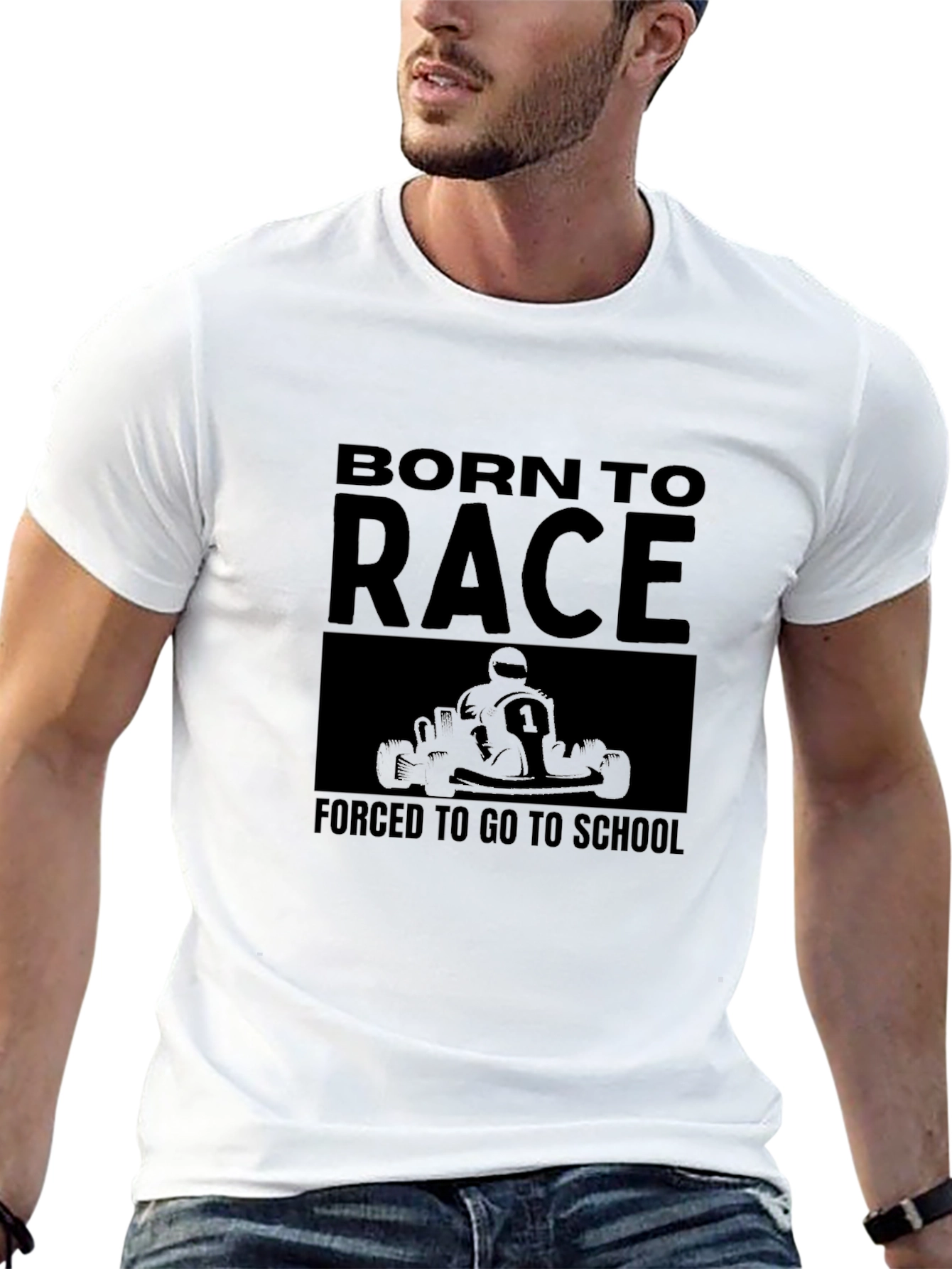 Black Born to Race T-Shirt - Go Kart Racing Fan Tee view 13