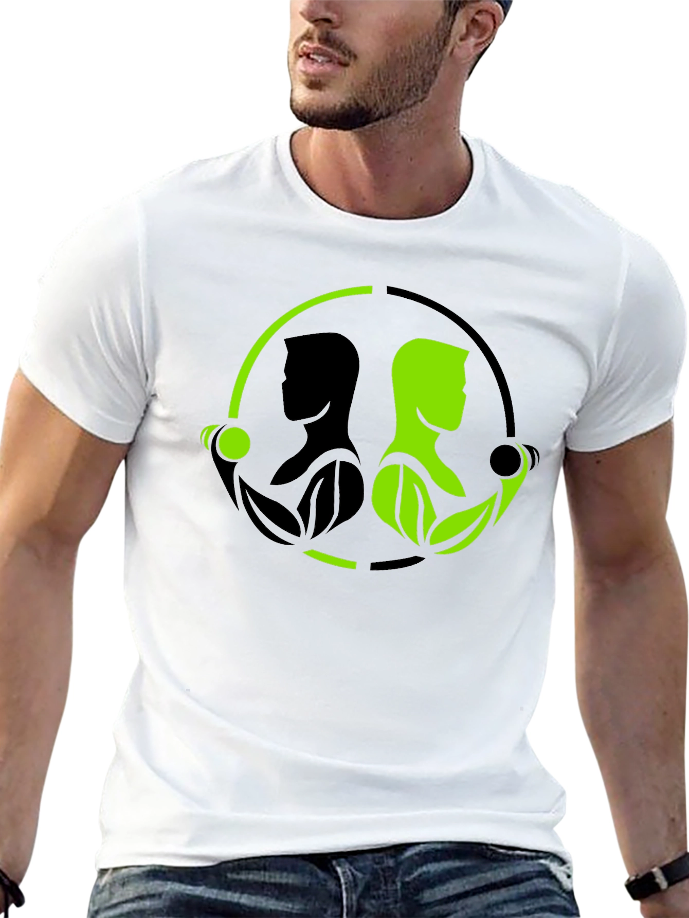 Black Nature Gym T-Shirt - Black Green Yin Yang Fitness view 13