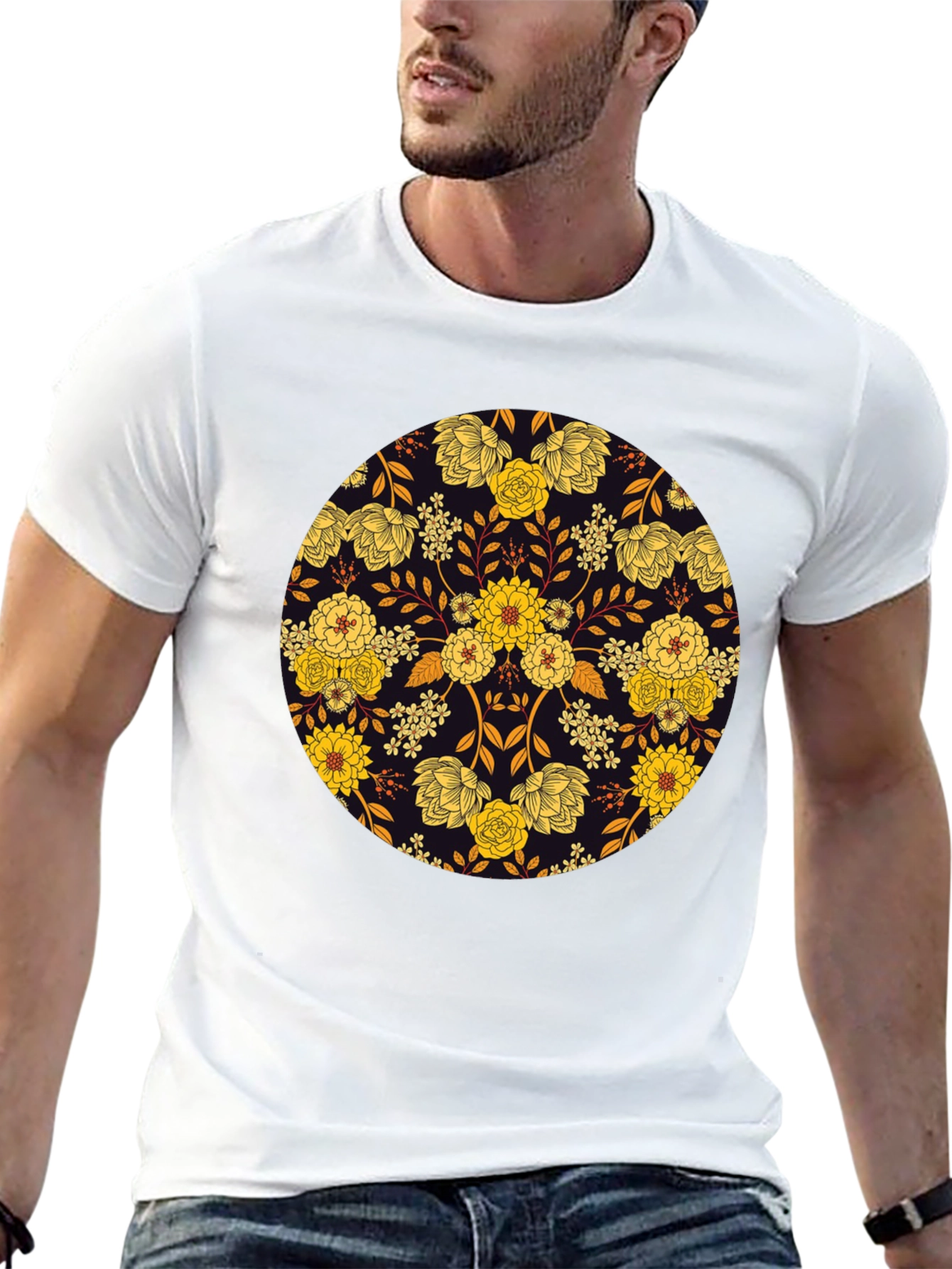 Black Floral Mandala Graphic Tee - Stylish Men's T-Shirt view 13