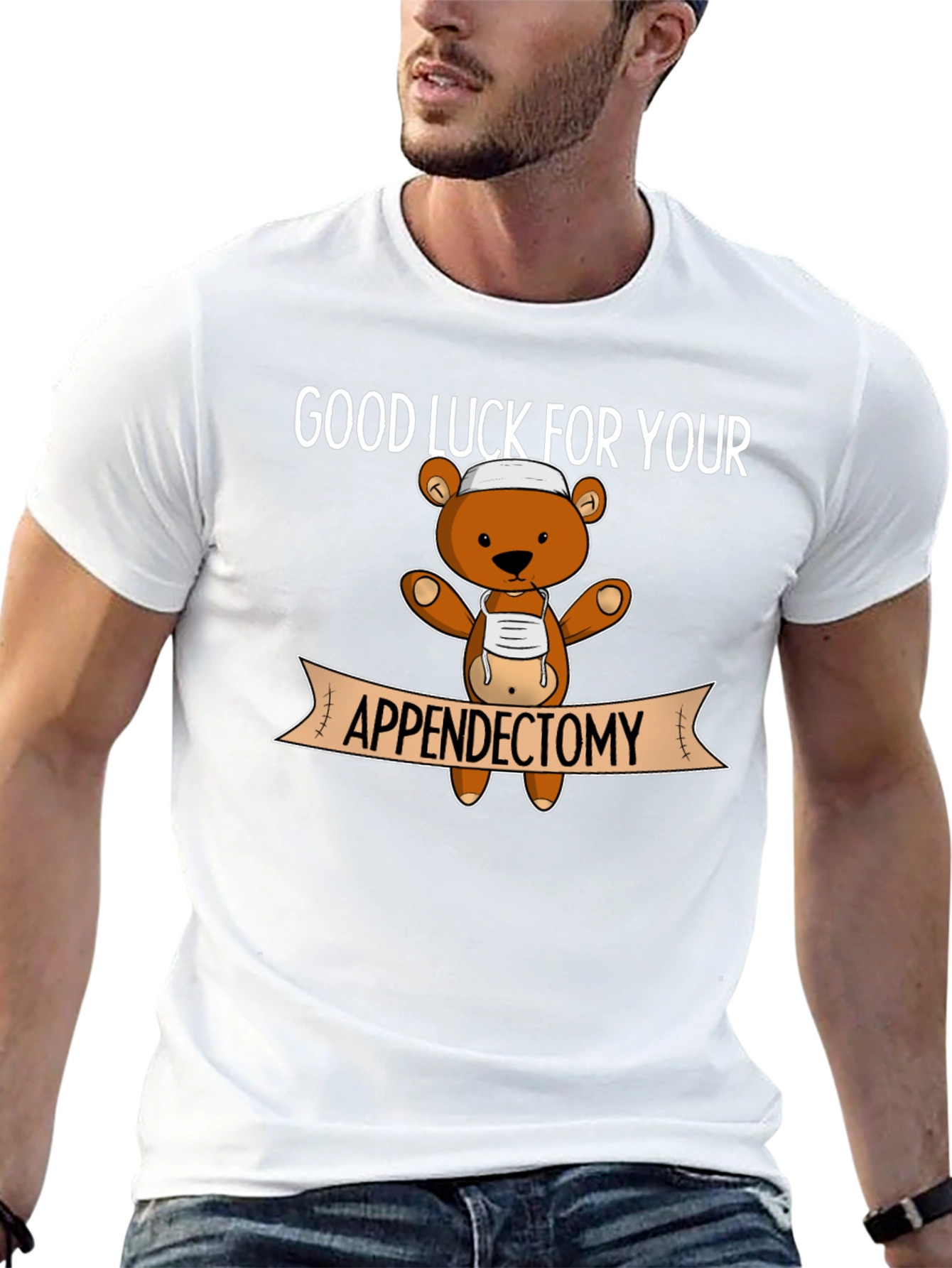 Black Good Luck Appendectomy Teddy Bear Graphic T-Shirt view 13