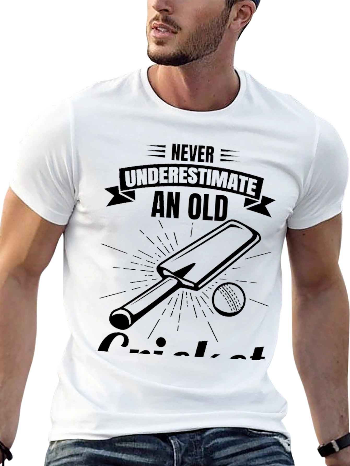 Black Old Cricket Player T-Shirt - Never Underestimate view 13
