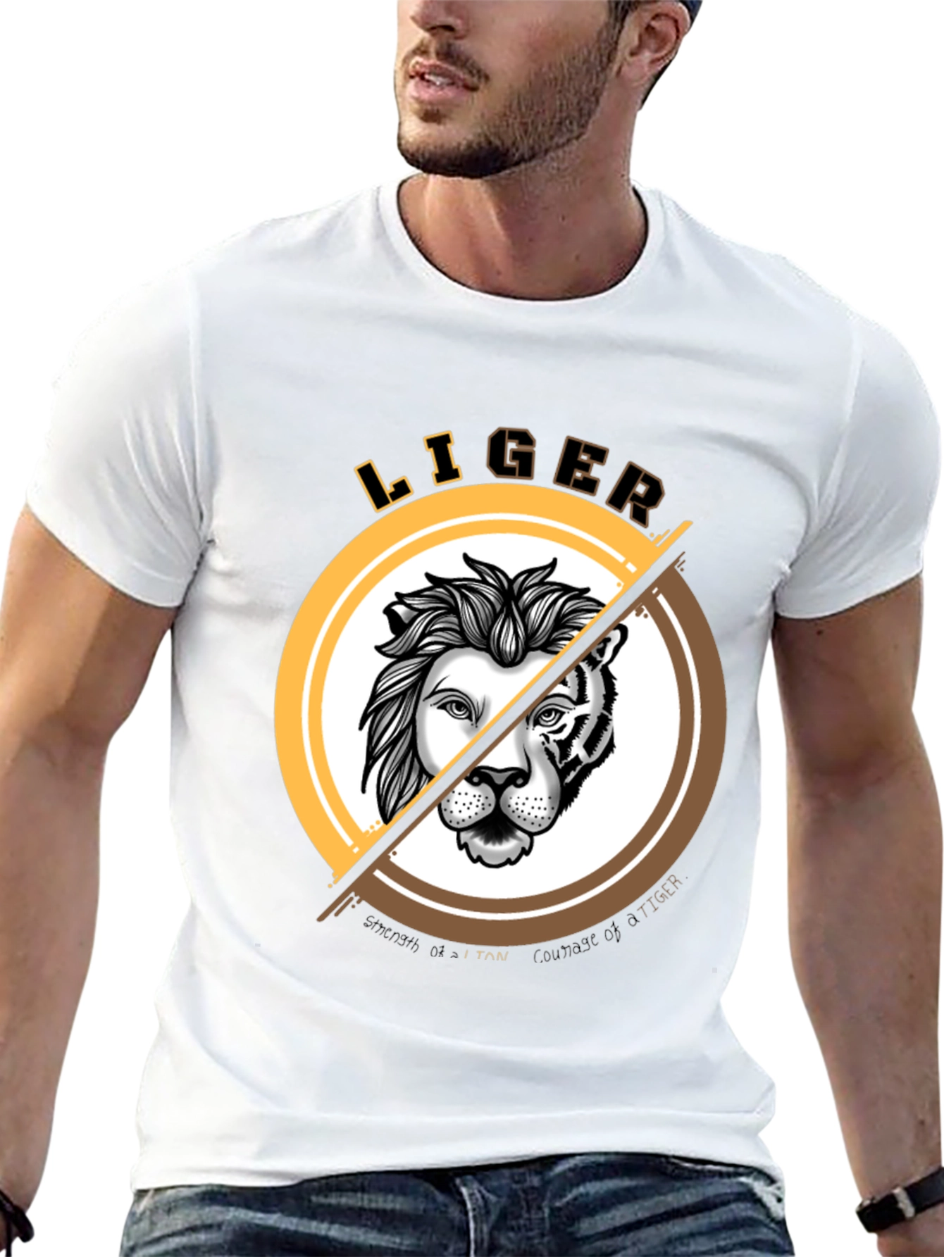 Black LIGER Graphic Print T-Shirt - Lion & Tiger Hybrid Design view 13