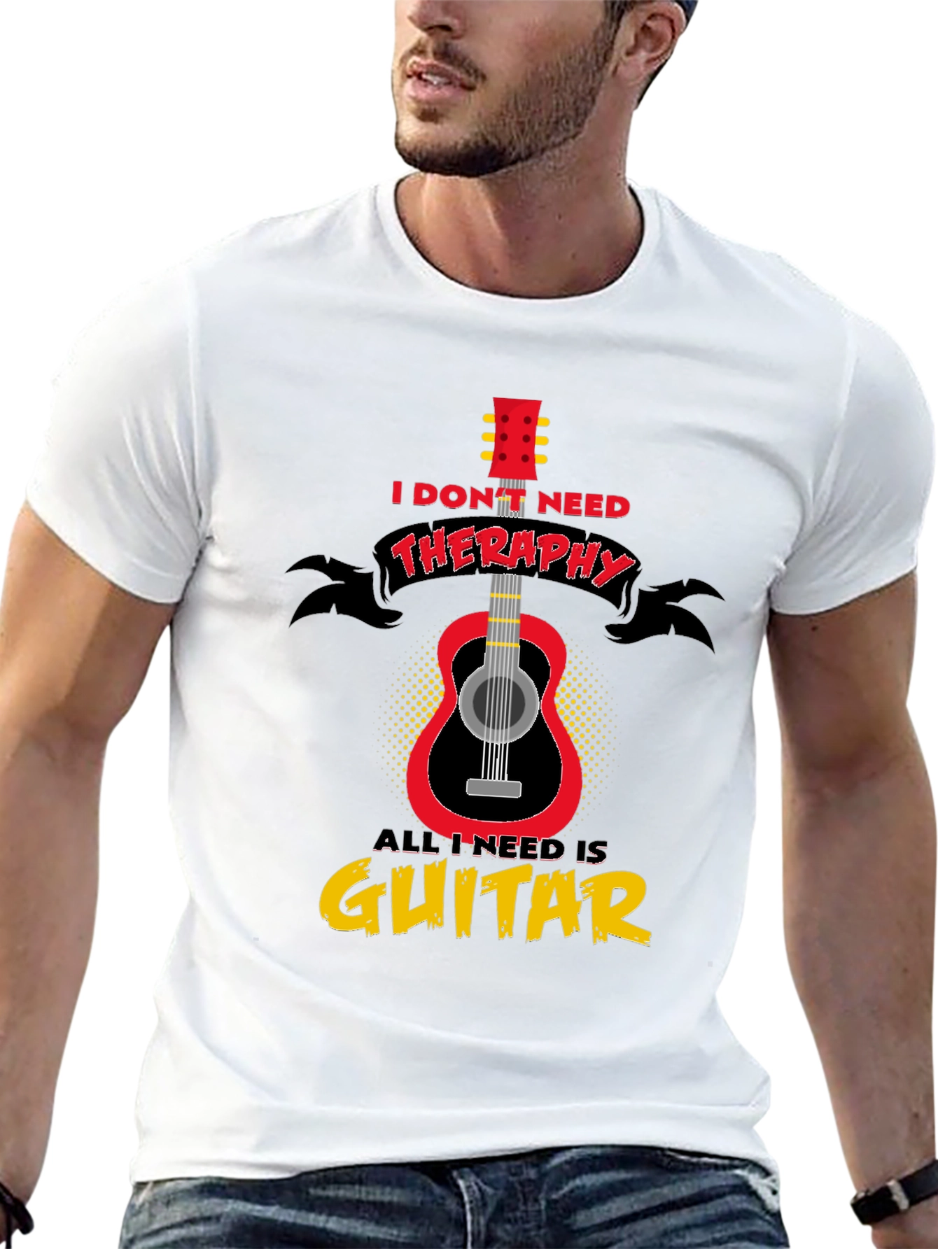 Black Guitar Therapy T-Shirt - Musician Gift view 13