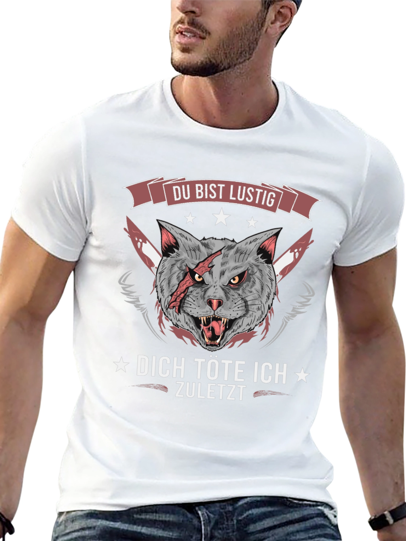 Black Funny Cat Graphic Tee - "Du Bist Lustig"  view 13
