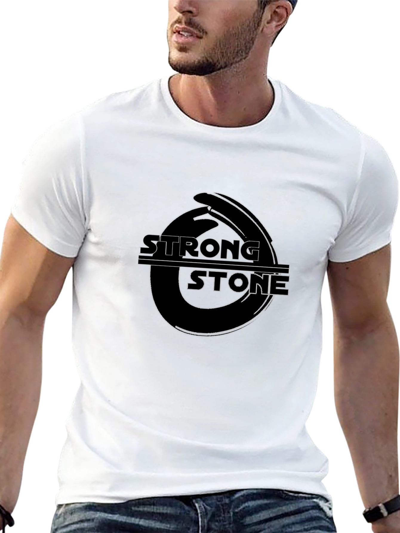 Black Strong Stone Graphic Tee - Black Cotton Blend view 13