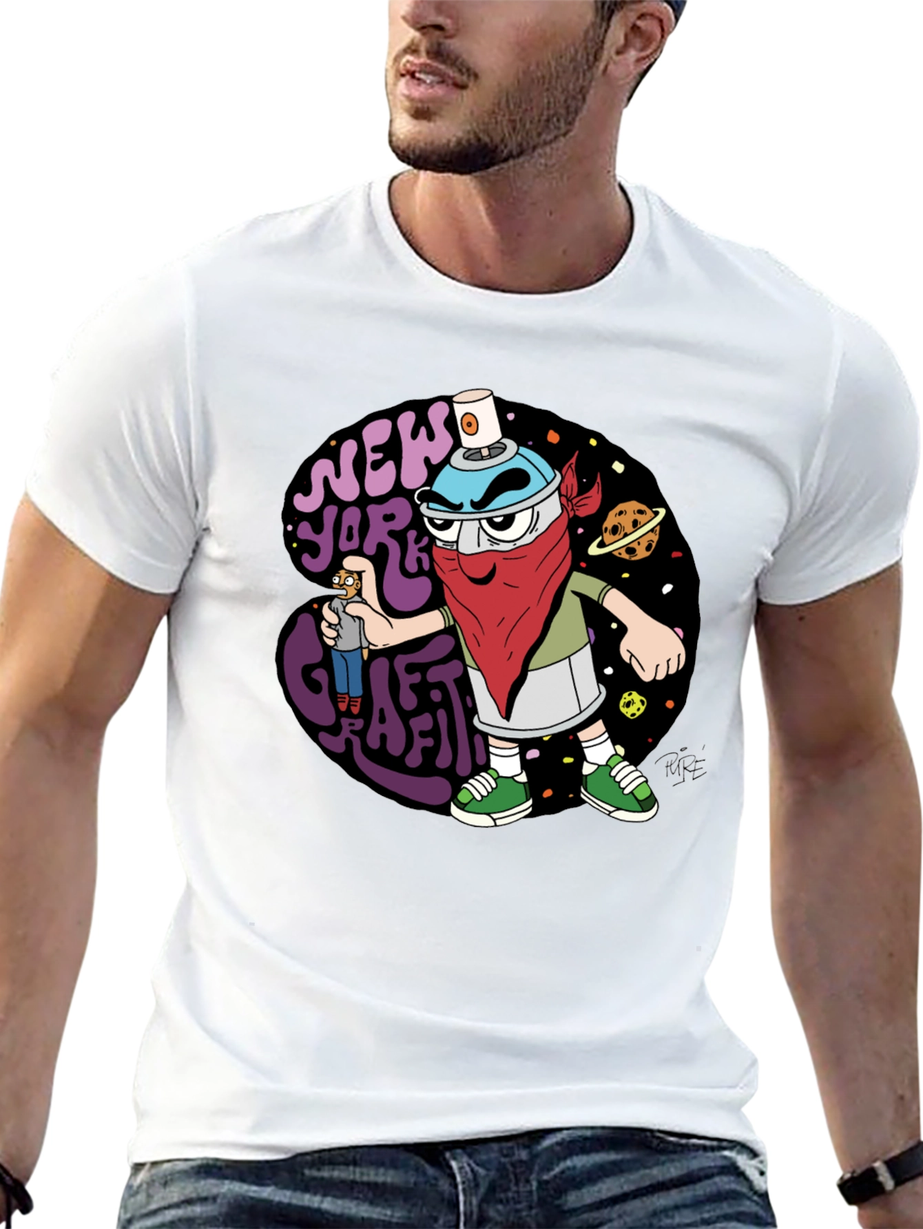 Black New York Graffiti Cartoon T-Shirt view 13