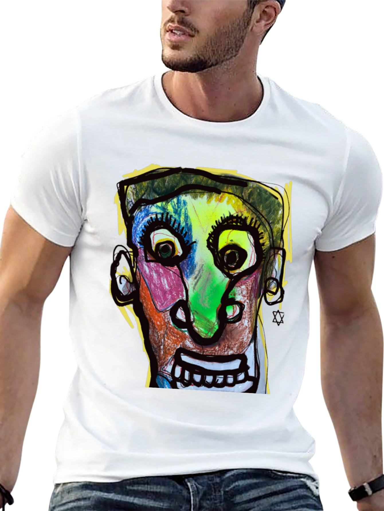 Black Abstract Face Graphic T-Shirt - Unique Art Tee view 13