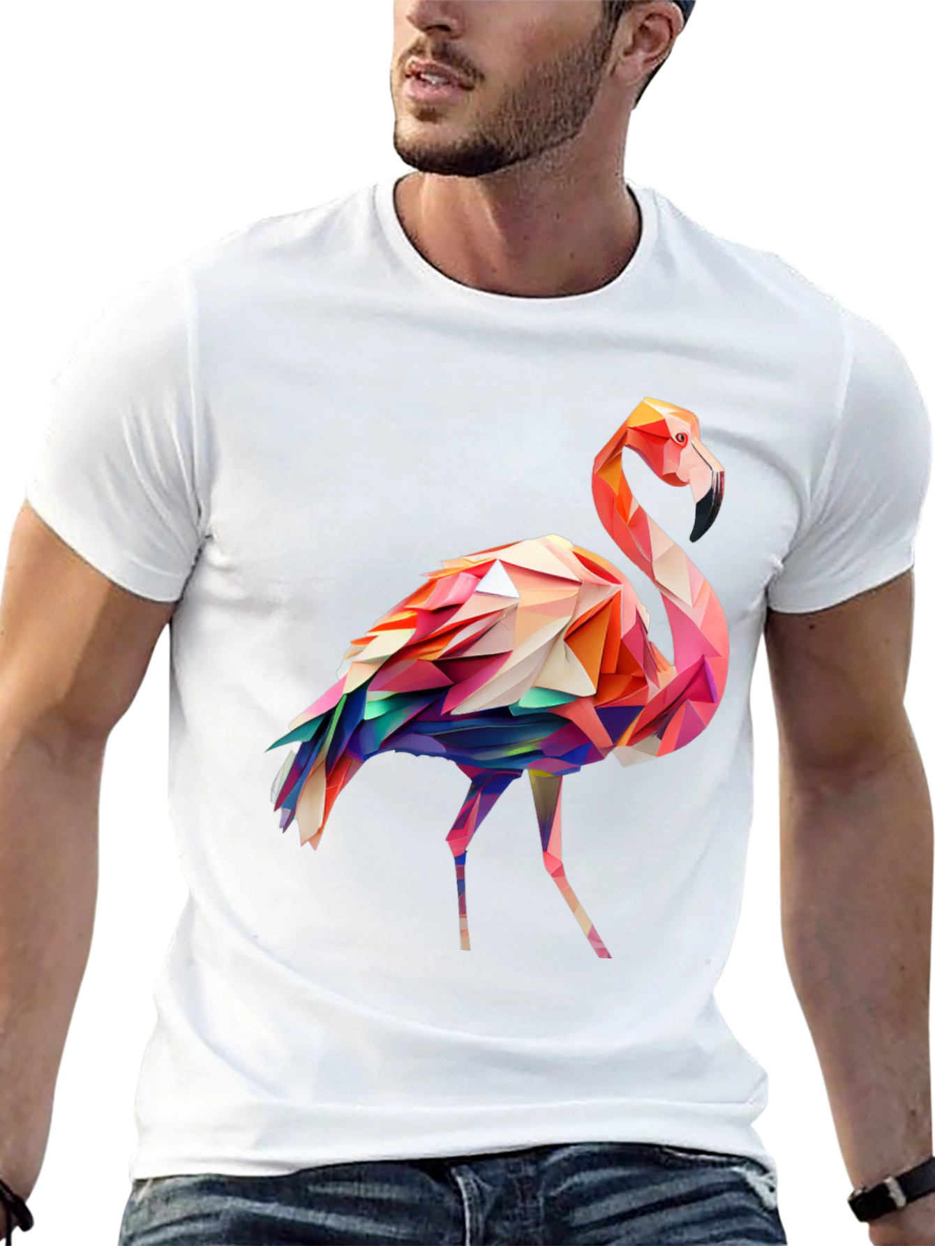 Black Geometric Flamingo Graphic Tee view 13