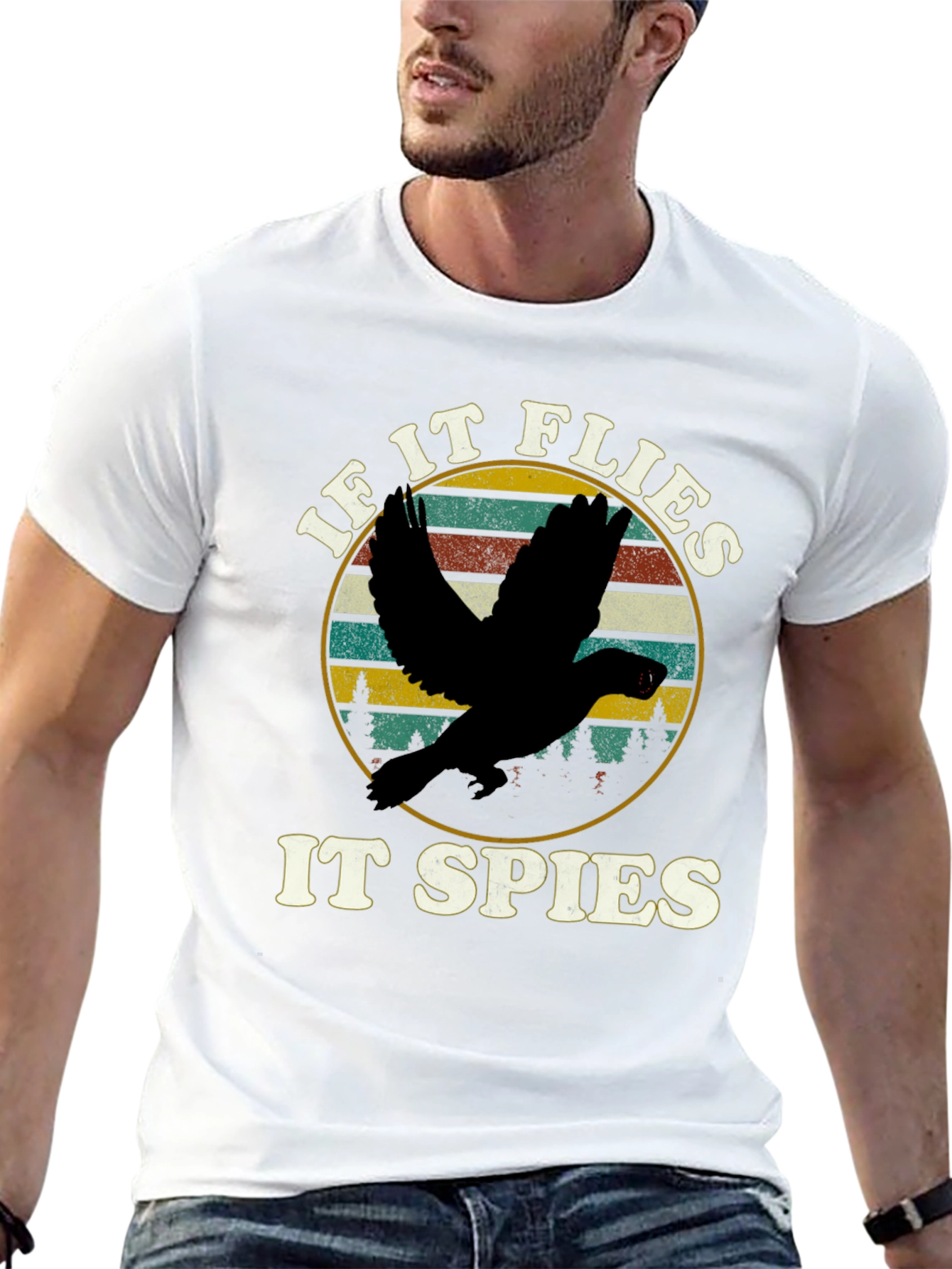 Black If It Flies It Spies T-Shirt view 13