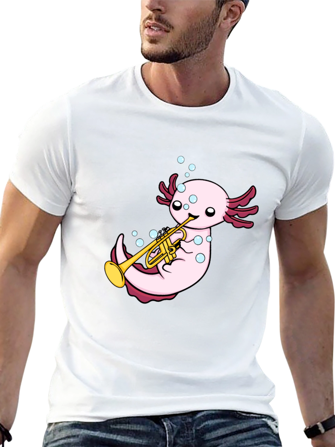 Black Axolotl Trumpet Player Graphic T-Shirt - Black view 13