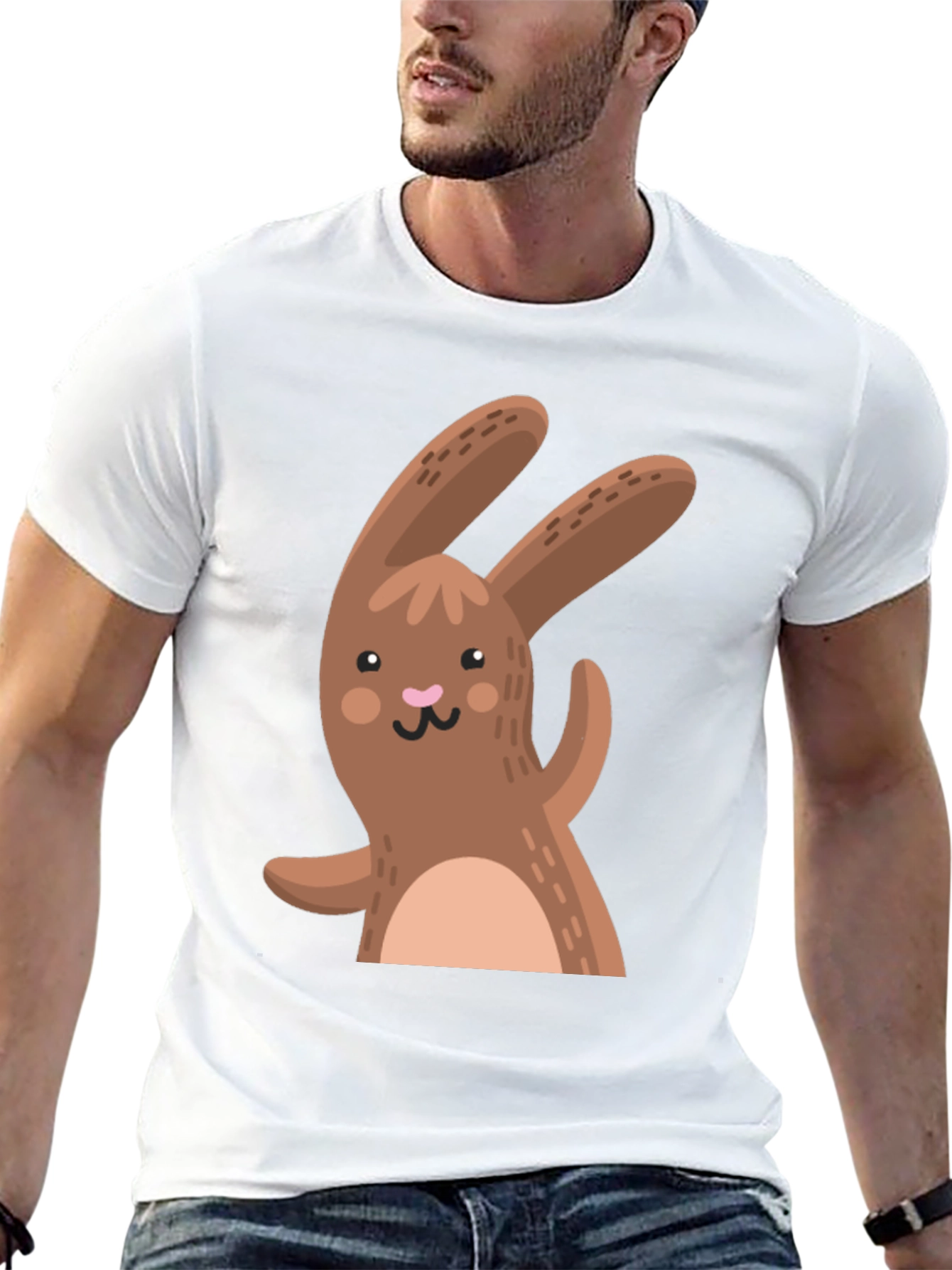 Black Cute Cartoon Rabbit Black T-Shirt view 13
