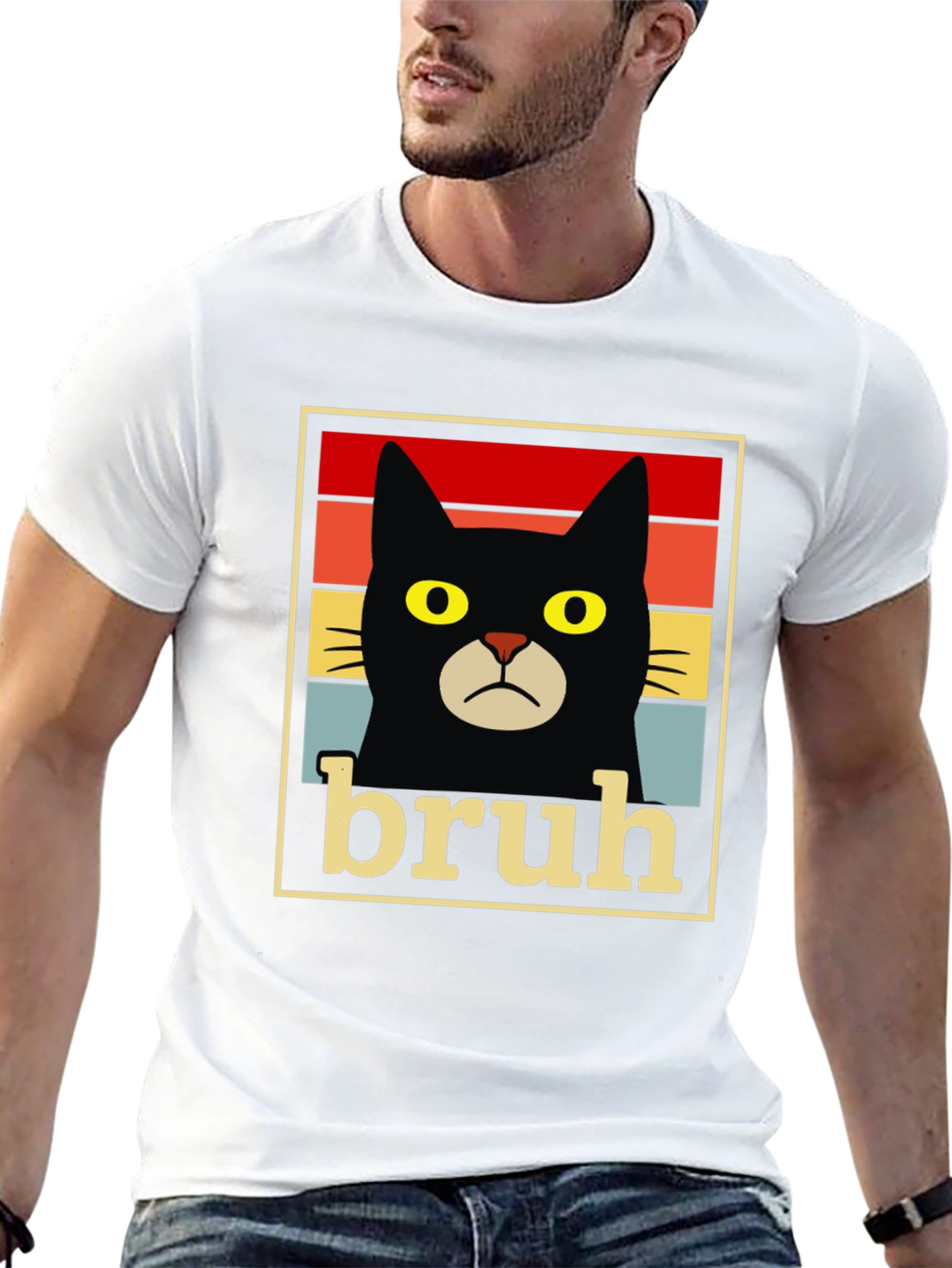 Black Bruh Cat T-Shirt - Funny Graphic Tee view 13