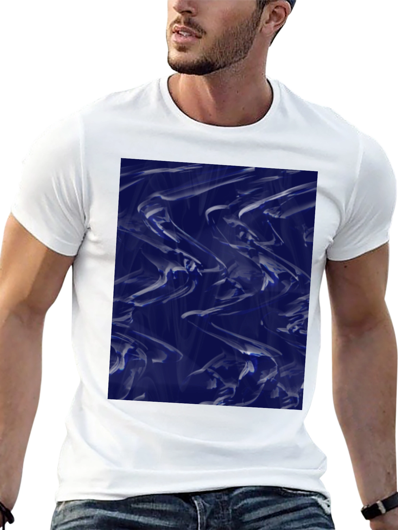 Black Abstract Blue Fluid Art Graphic Black T-Shirt view 13