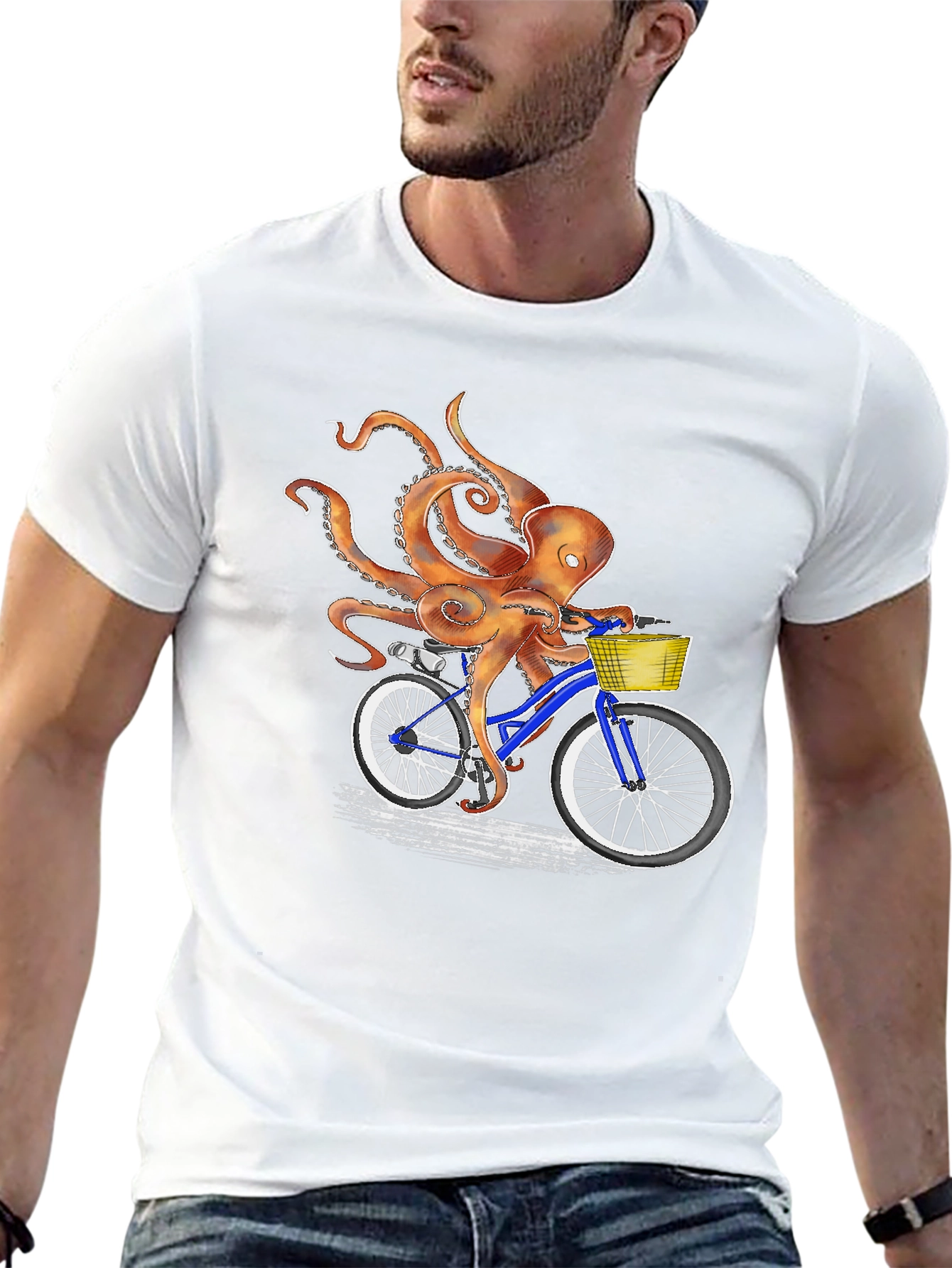 Black Octopus on Bike Graphic Tee - Unique & Fun T-Shirt view 13