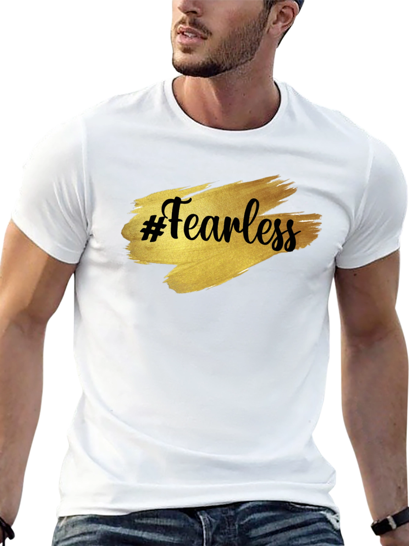 Black Fearless Graphic Tee - Gold Brush Print view 13